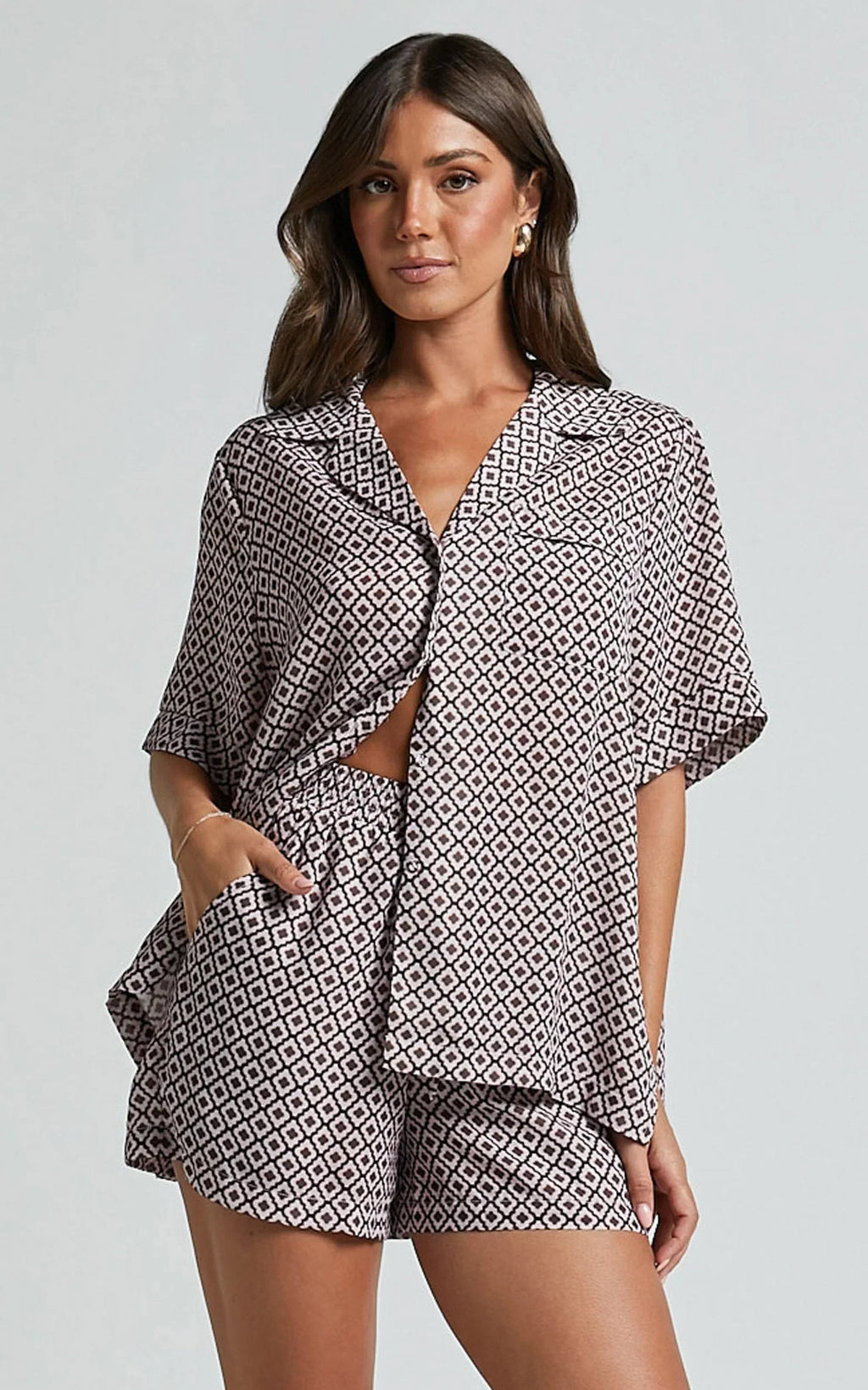 Brunita Shorts - High Waisted Tie Shorts in Moroccan Geo print