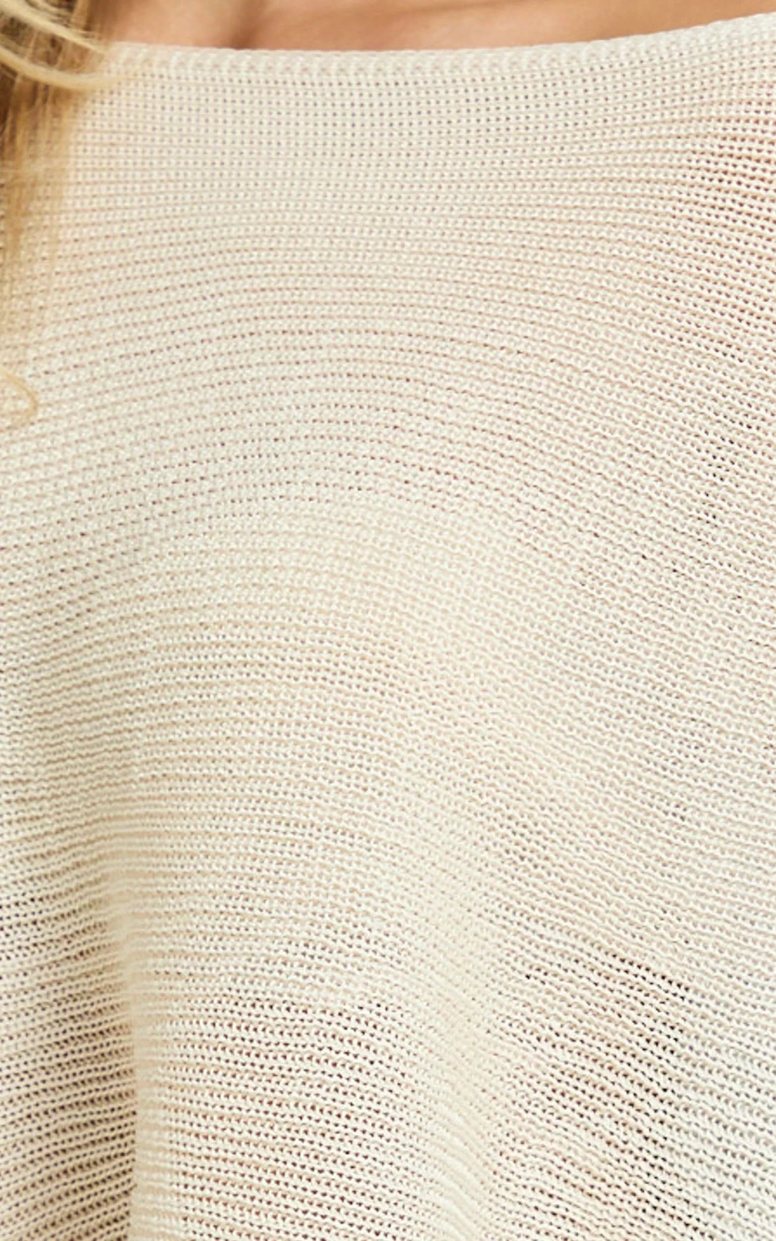 Amarie Top - Sheer Knit Off Shoulder Cape Top in Cream