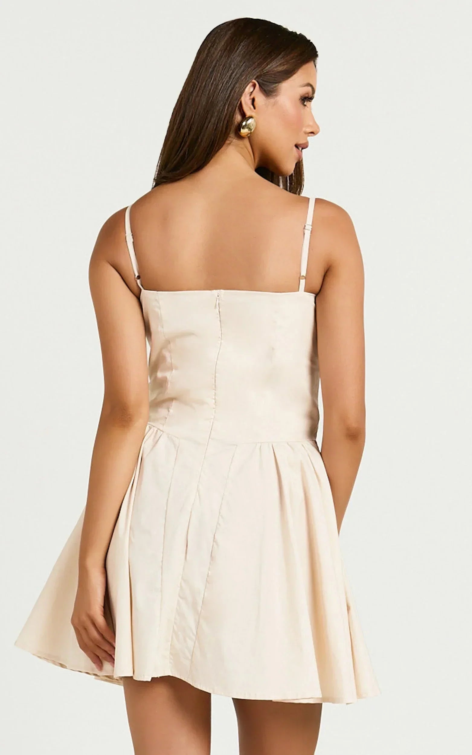 April Mini Dress - Sweetheart Wide Pleated Dress in Sand