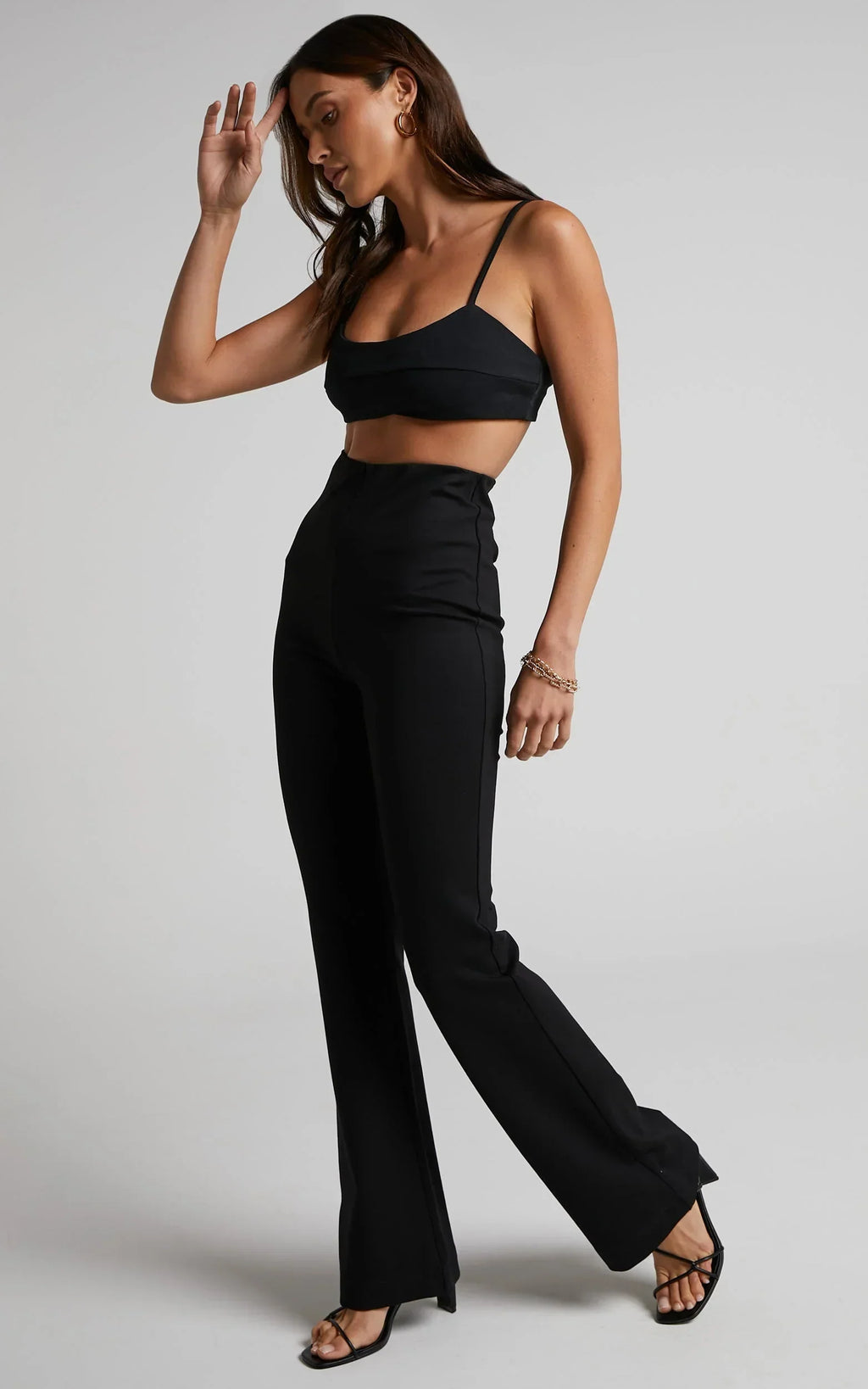 Hermina Pants - High Waisted Ponte Flare Pants in Black
