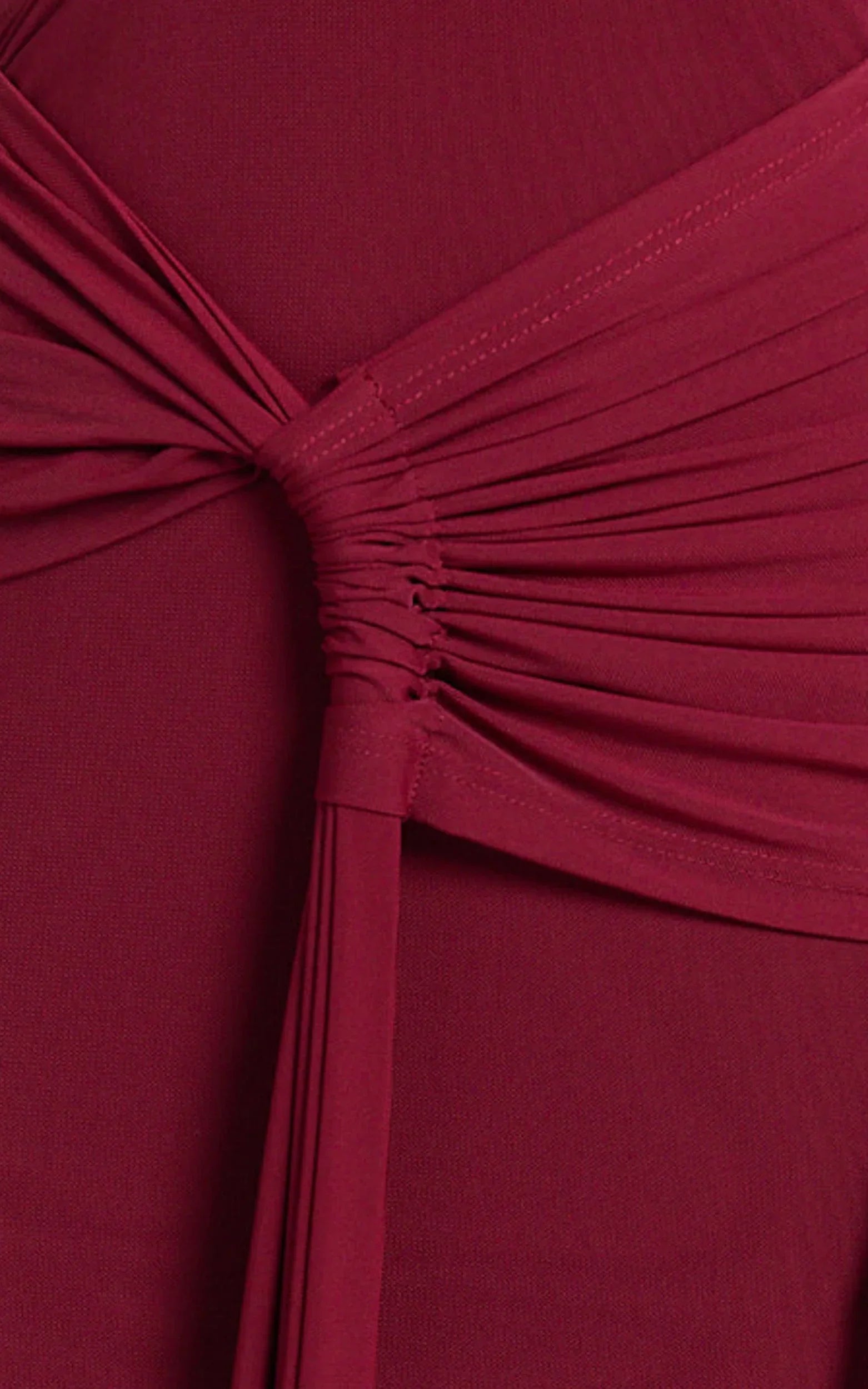 Mandy Midi Dress - Knot Detail Cut Out Mesh Dress in Wine