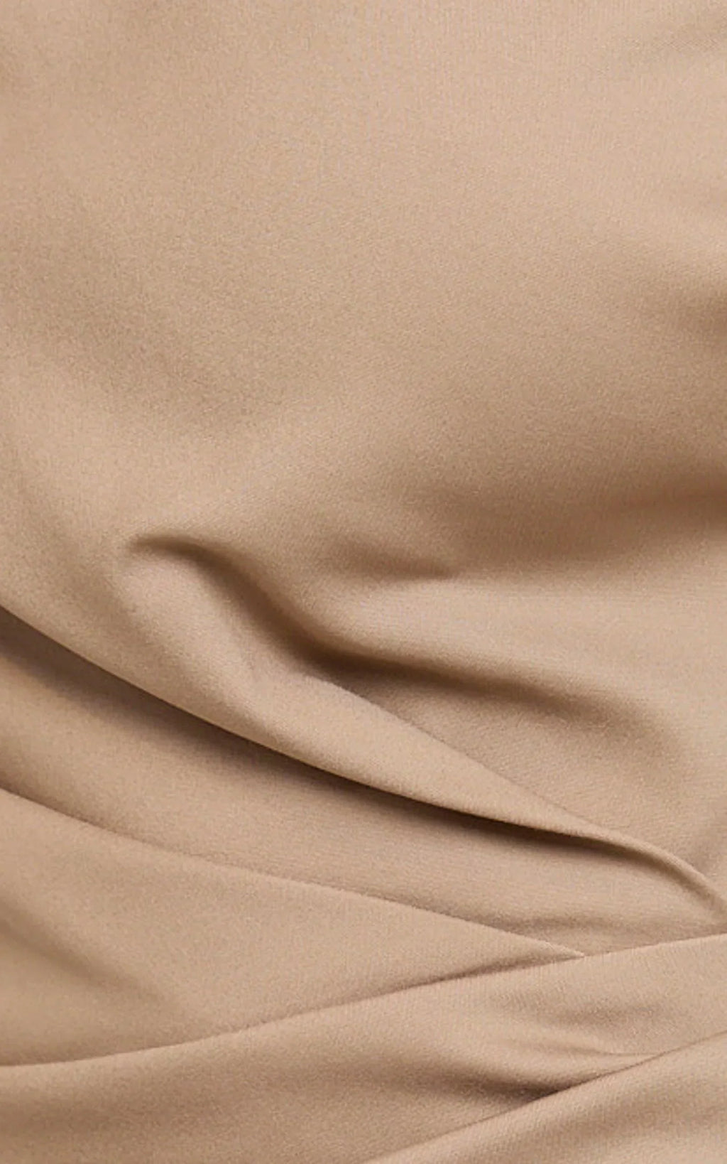 Alexandria Midi Dress - Tip Shoulder Draped Fitted Dress in Mocha