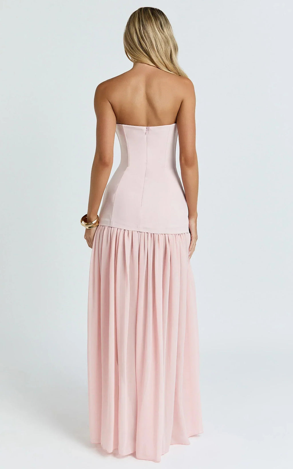 Jocelyn Maxi Dress - Strapless Ruched Fit And Flare Dress in Pink