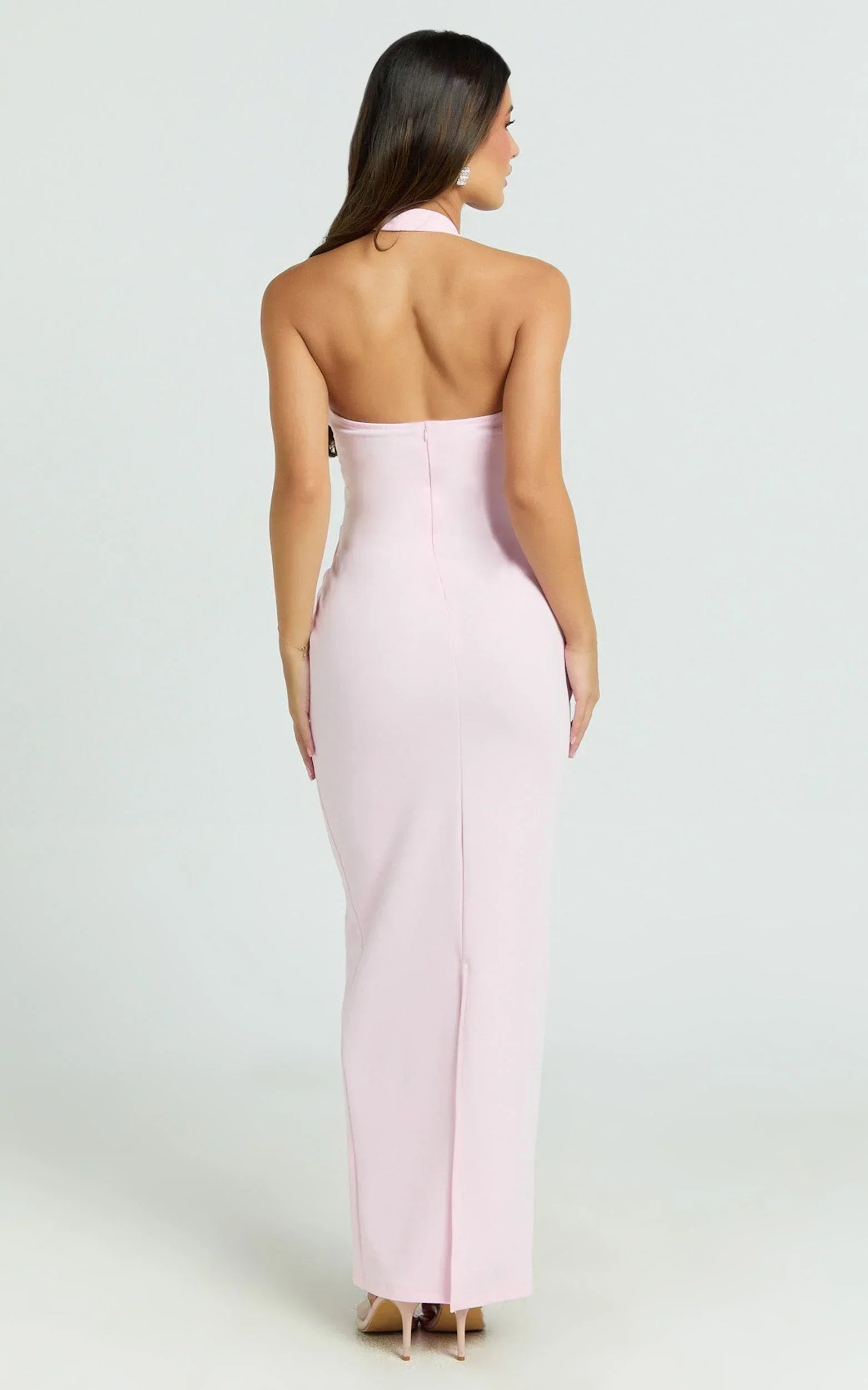 Norma Maxi Dress - Halter Neck Sleeveless Dress in Soft Pink