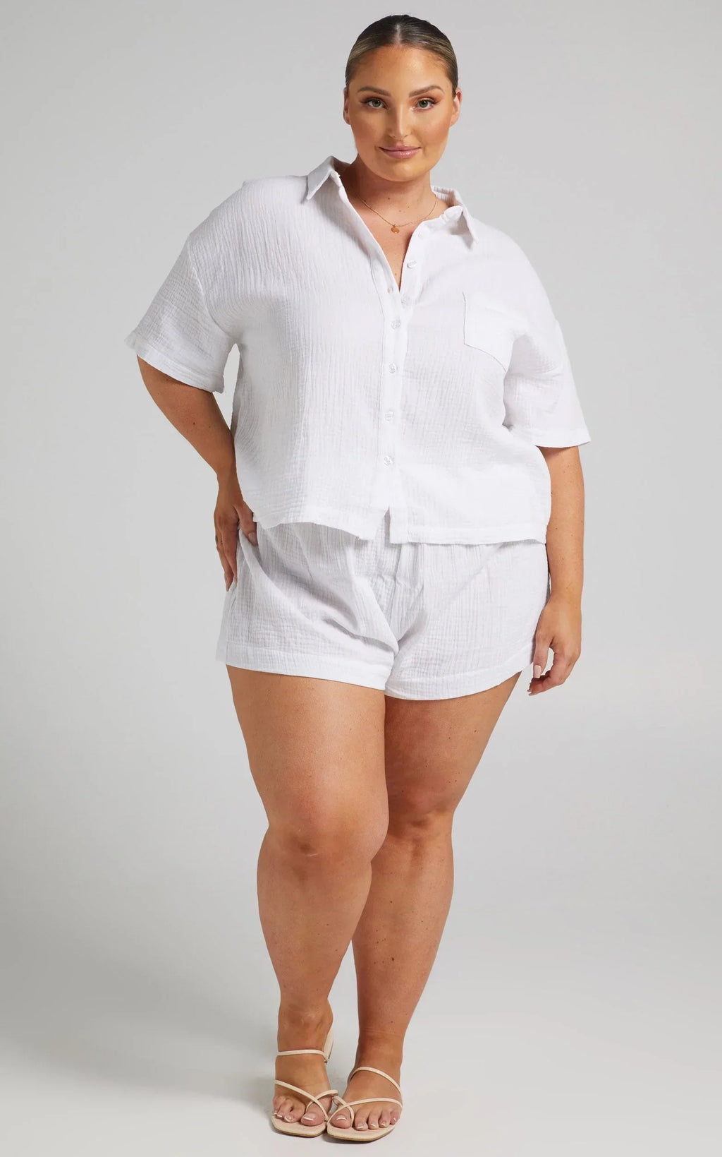 Donita Shorts - Elastic Waist Shorts in White