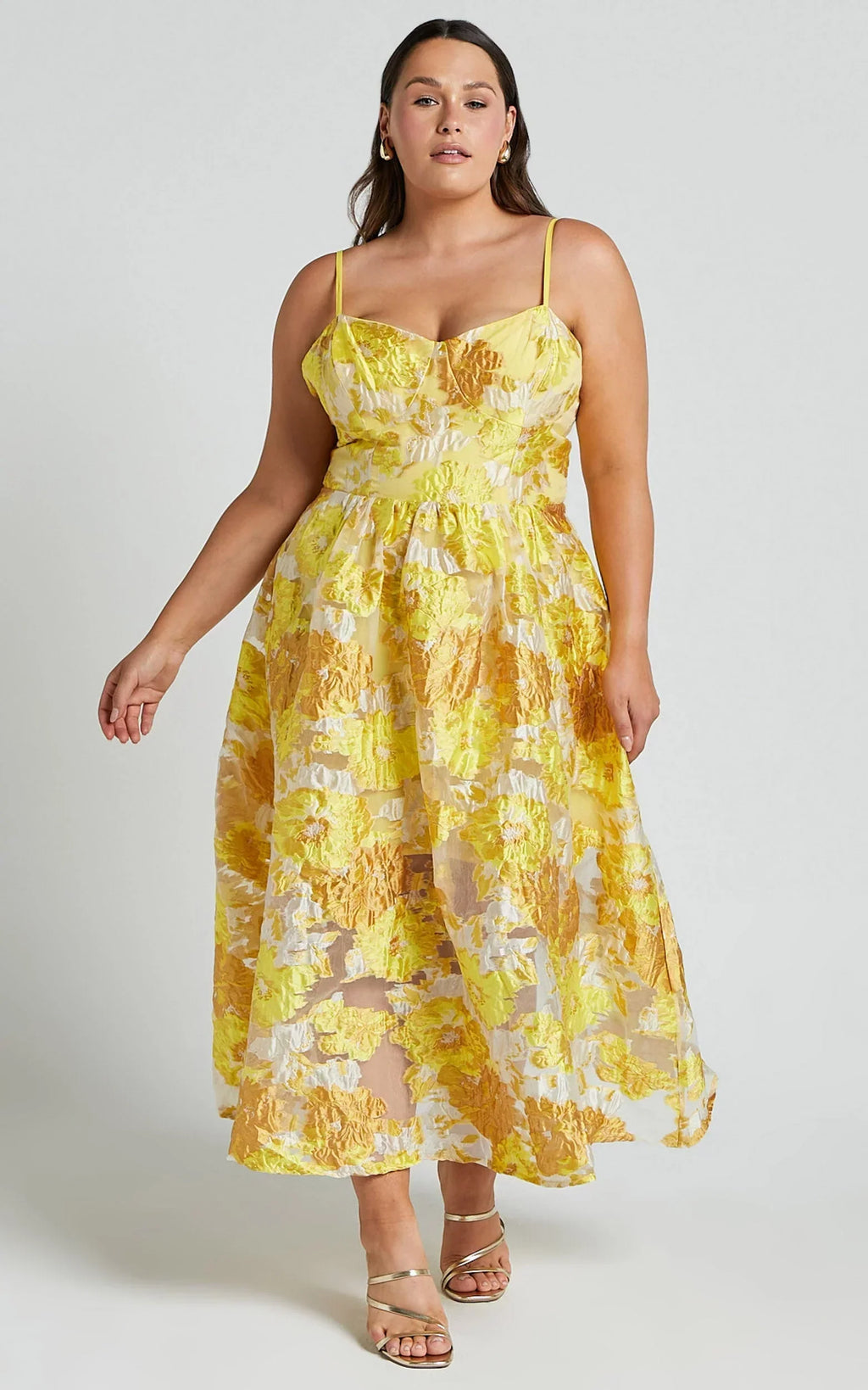 Brailey Midi Dress - Aline Corset Detail Dress in Yellow