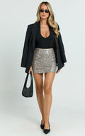 Lexie Mini Skirt - Mid Waisted Sequin Leopard Skirt in Leopard Print