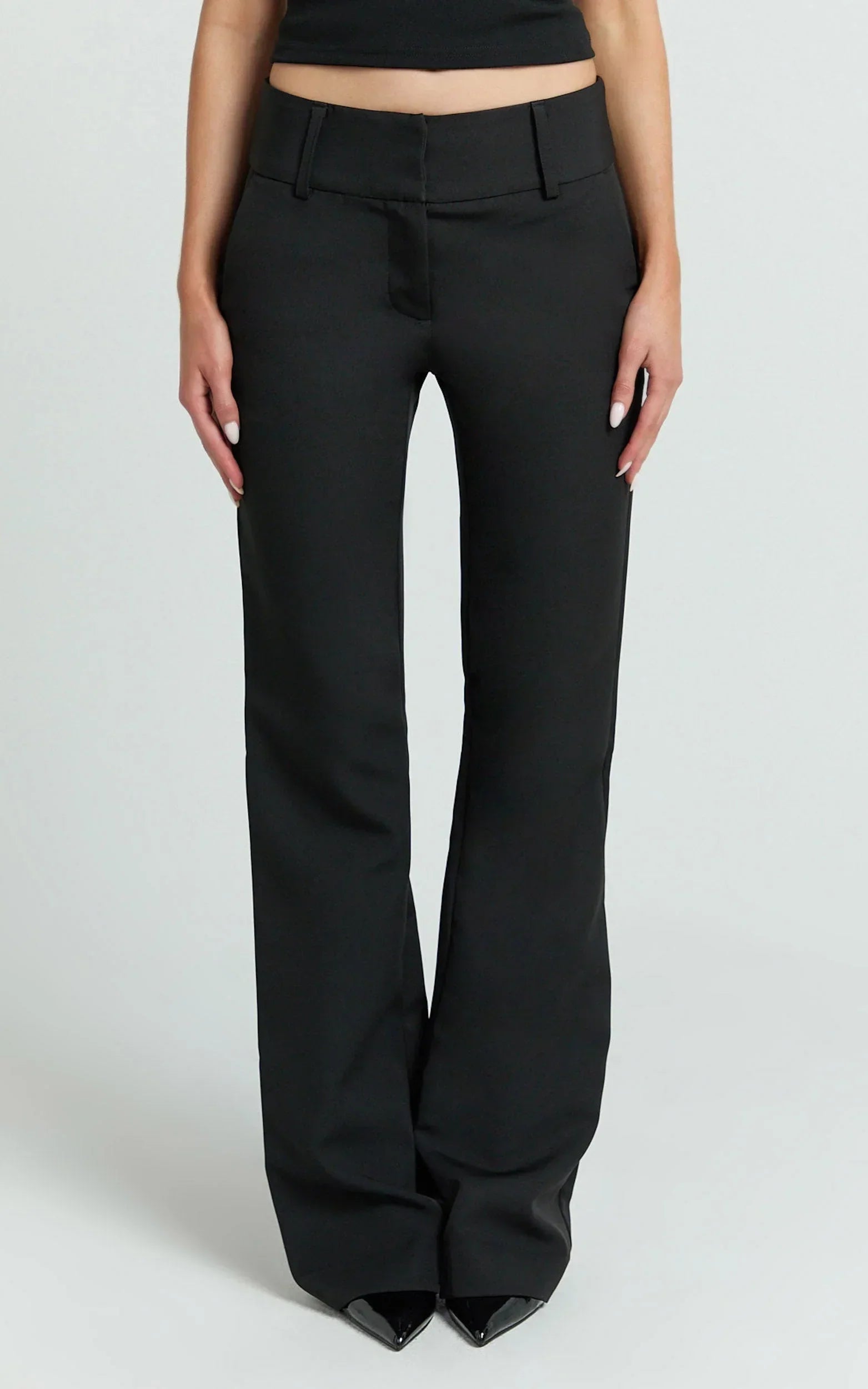 Elliot Pants - Mid Rise Pinstripe Bootleg Pants in Black