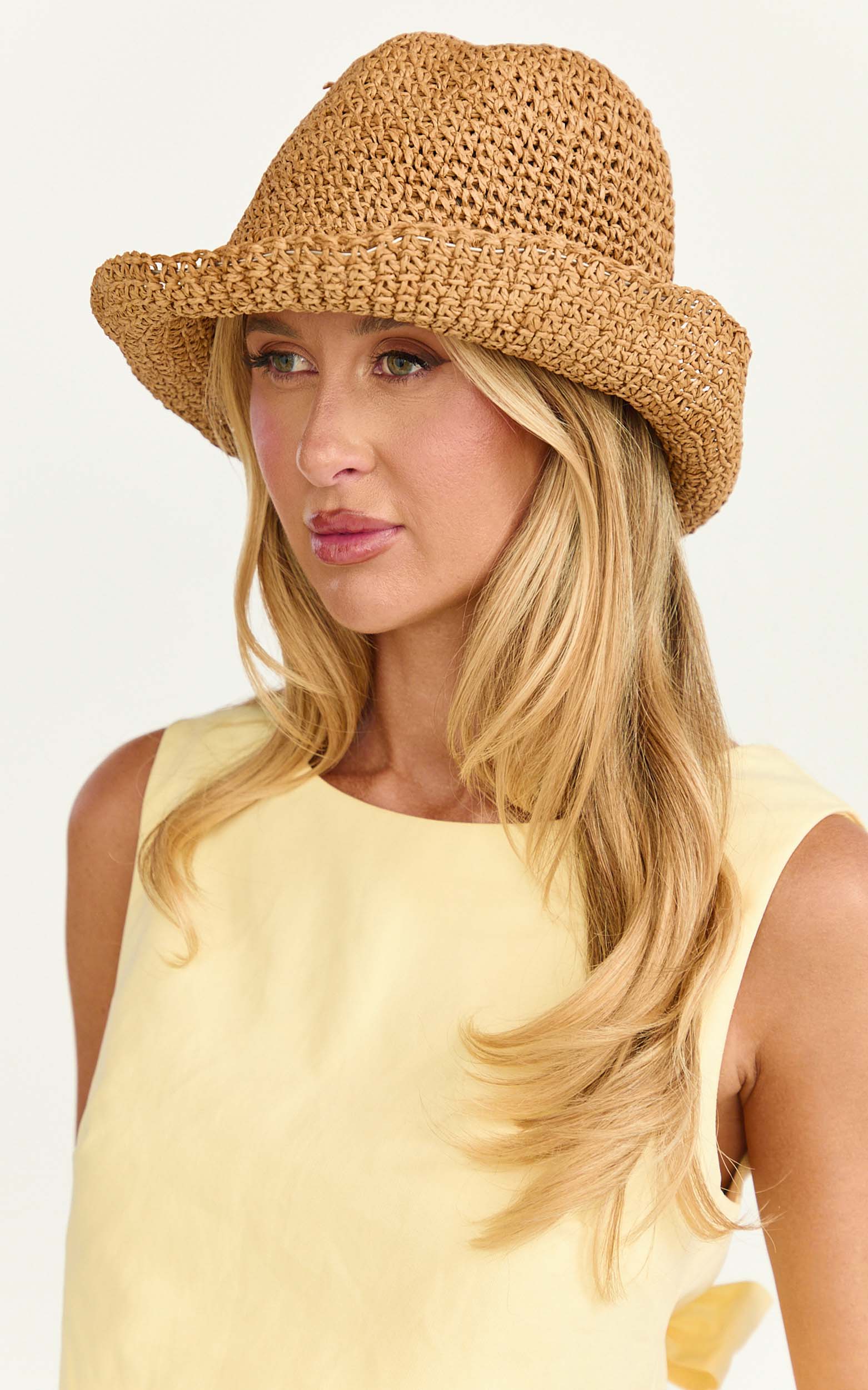 Avril Hat - Straw Bucket Hat in Tan