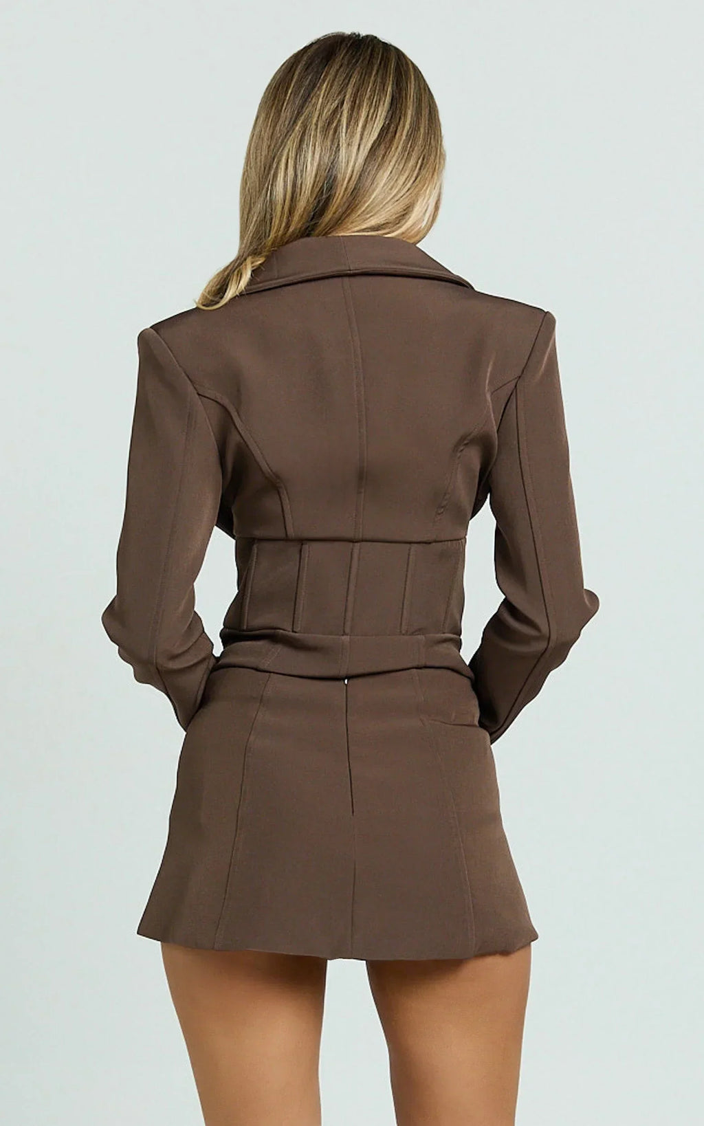 Larah Mini Skort - Mid Rise Leg Split Fitted Skort in Chocolate