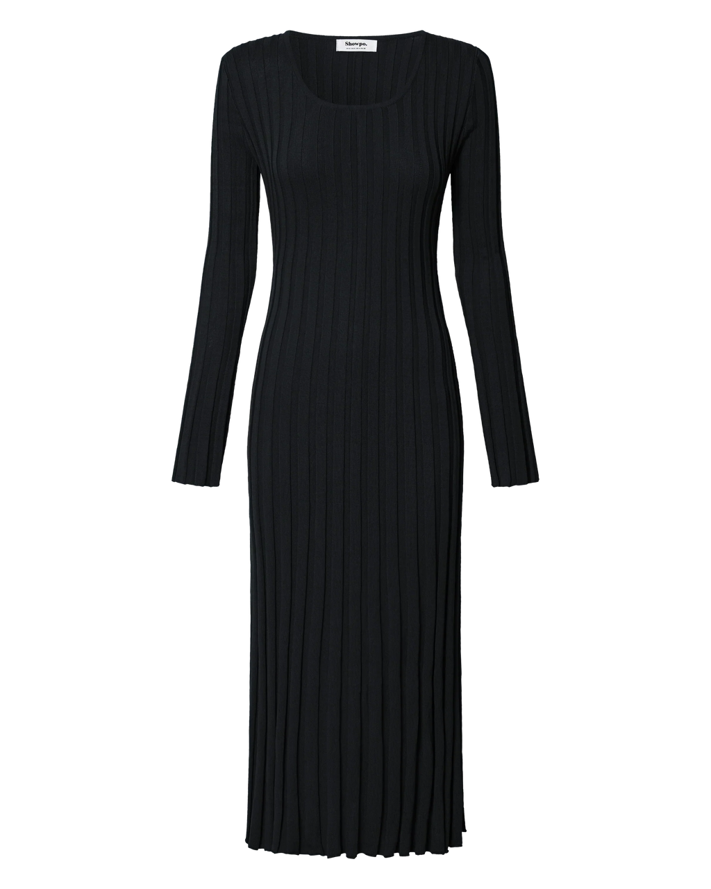 Blaire Midi Dress - Long Sleeve Tie Back Flare Dress in Black