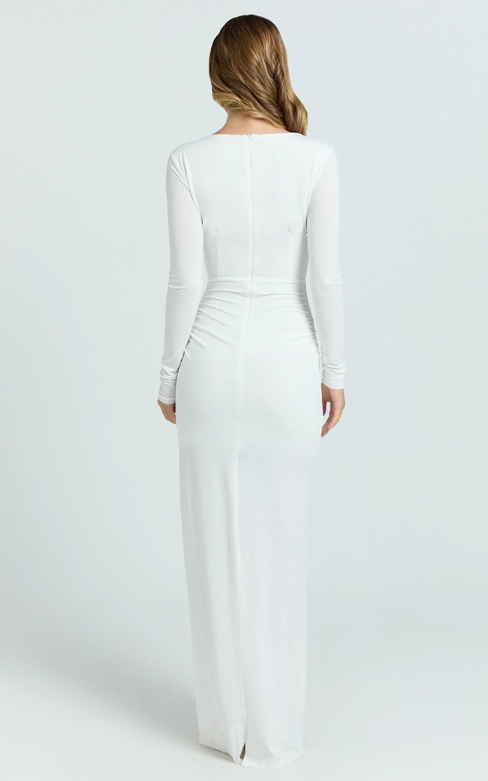 Dakota Maxi Dress - Long Sleeve V Neck Bodycon Dress in Cream