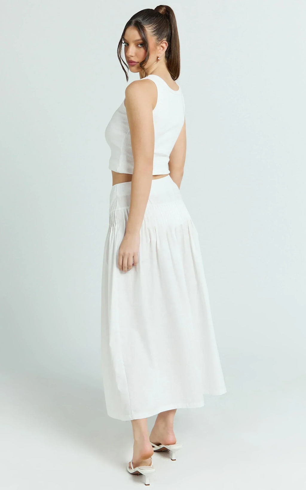 Auburn Maxi Skirt - Poplin Pintucked A Line Skirt in Ivory