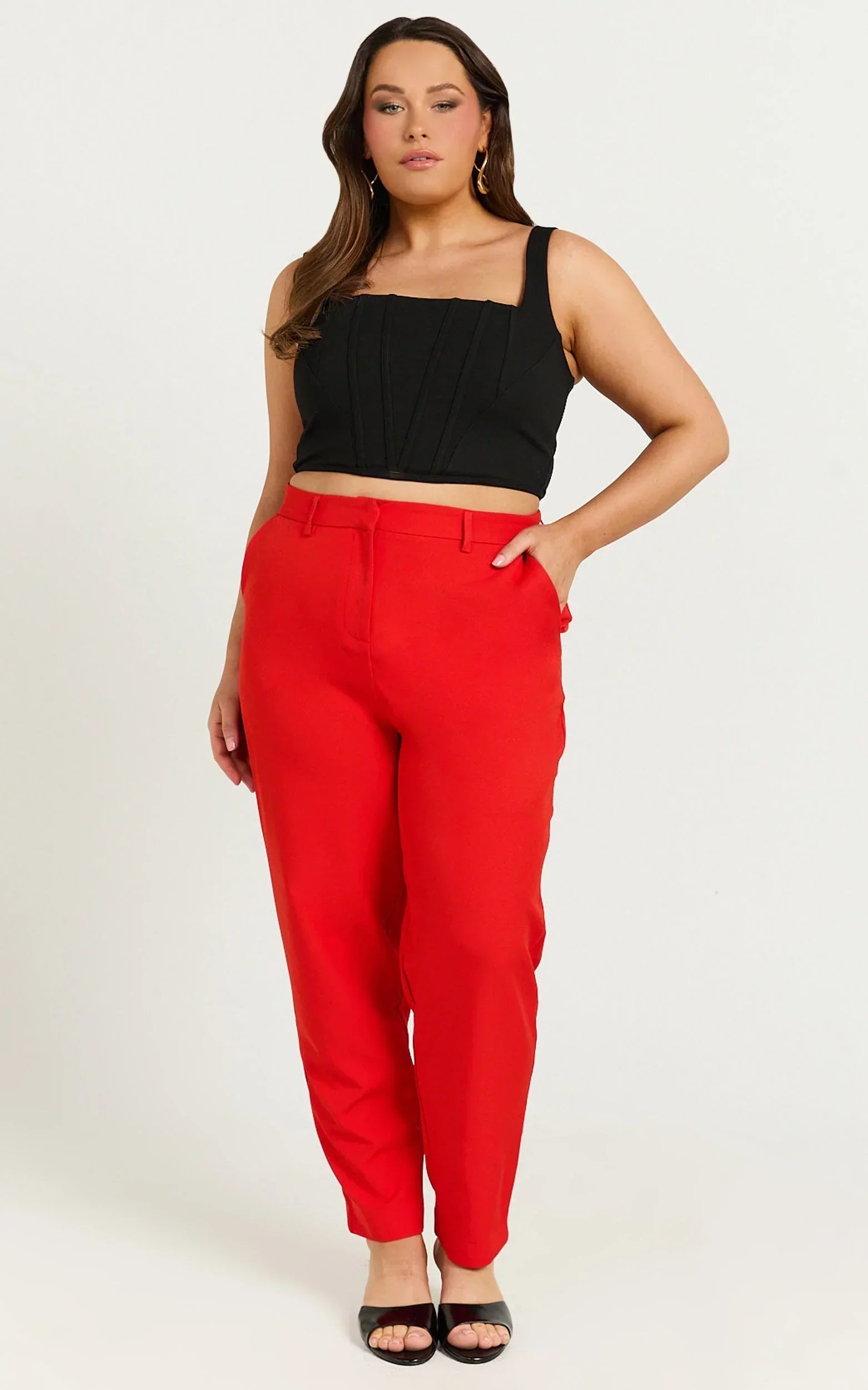 Hermie Pants - High Waisted Cropped Tailored Pants in Red
