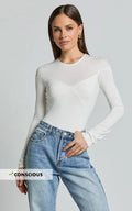 Kerryn Bodysuit - Long Sleeve Marl Cross Front Bodysuit in Ivory