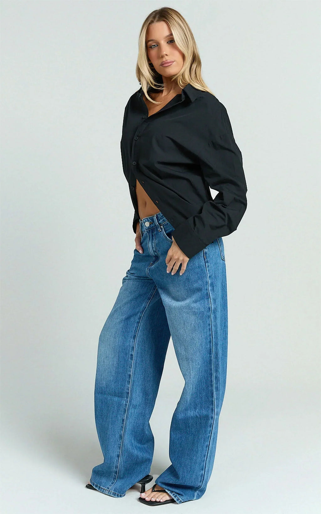 Amaris Top - Long Sleeve Open Back Tie Shirt in Black