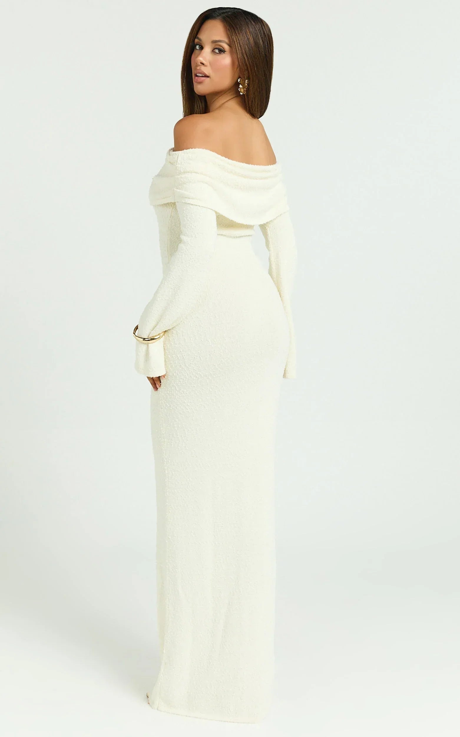 Pietra Maxi Dress - Knit Off Shoulder Dress in Cream