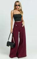 Clara Pants - High Waisted Wide Leg Pants in Wine