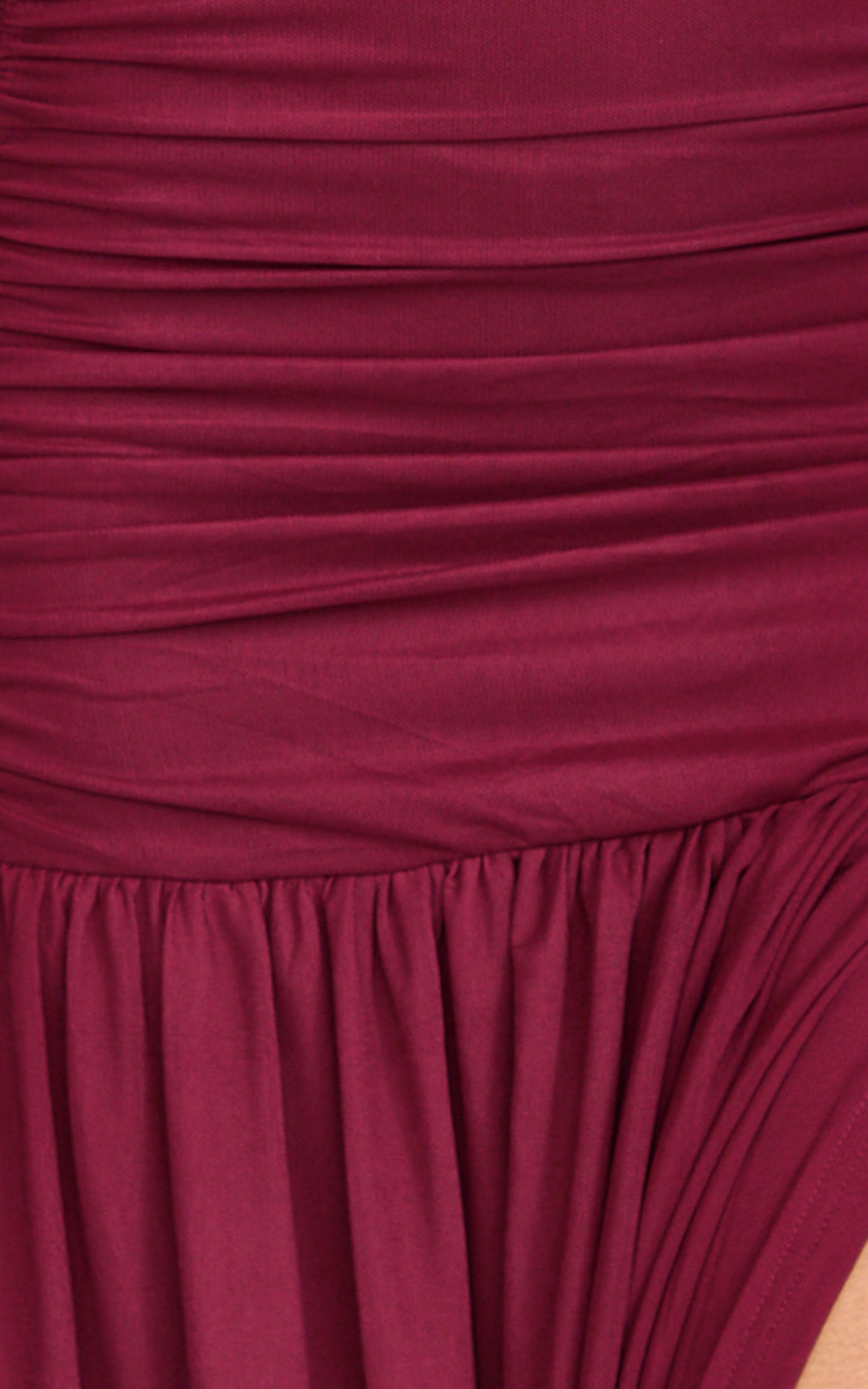 Lara Maxi Dress - Strapless Ruched Mesh High Leg Split Dress in Wine