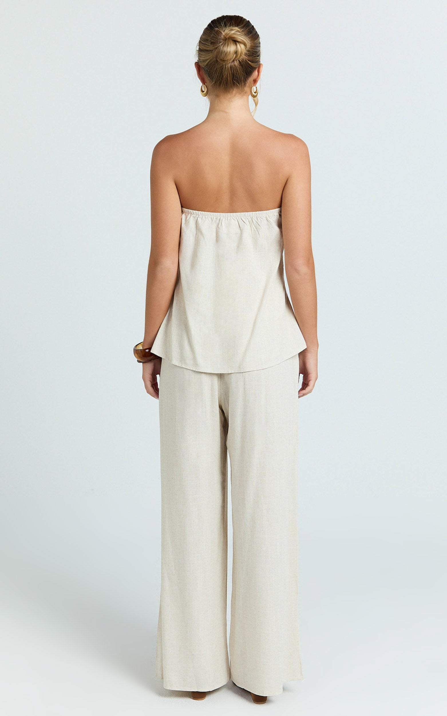 Carli Two Piece Top and Pants Set - Cotton Tube Pant Set in Beige