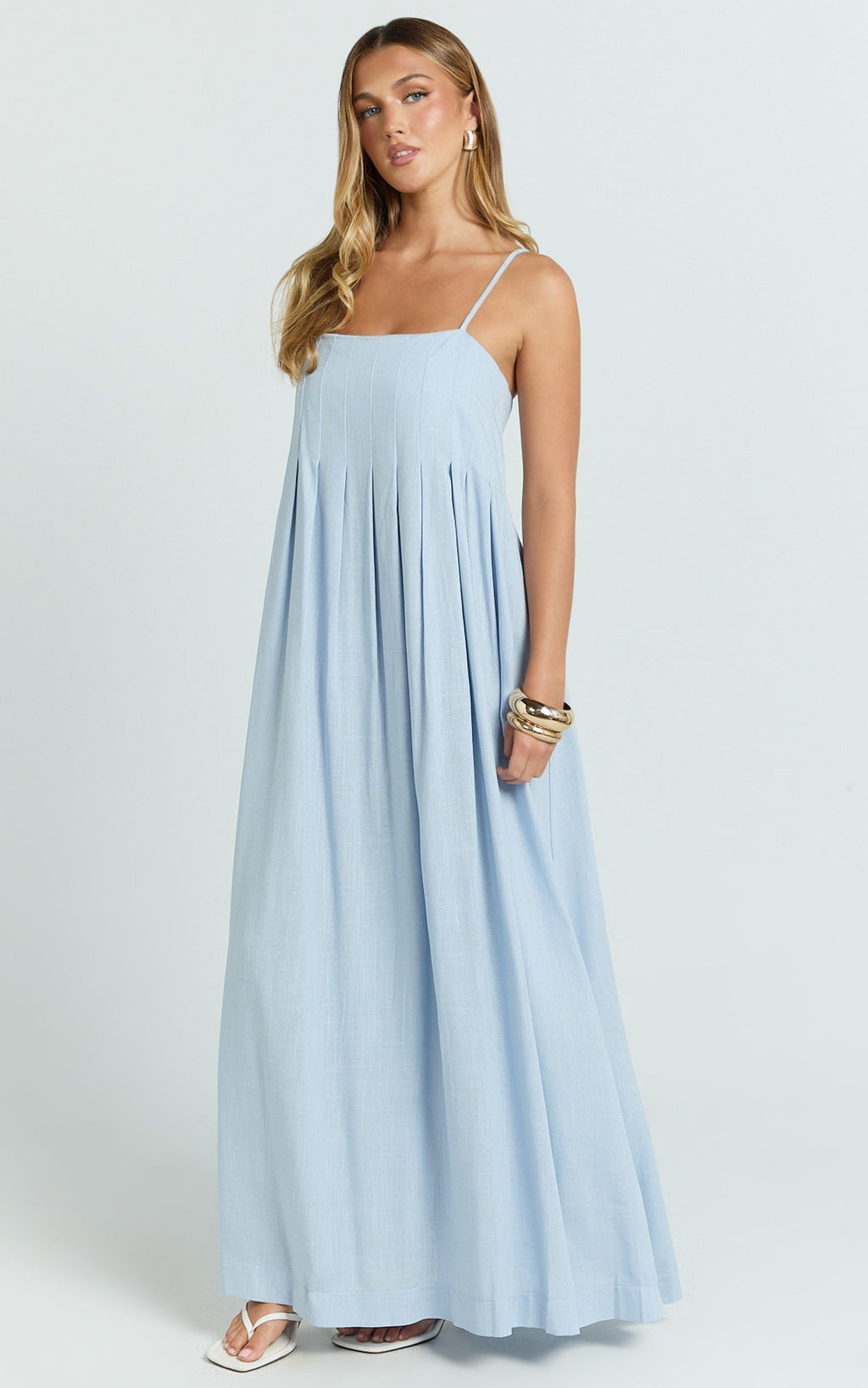 Cloe Maxi Dress - Pleated Detail Dress in Blue