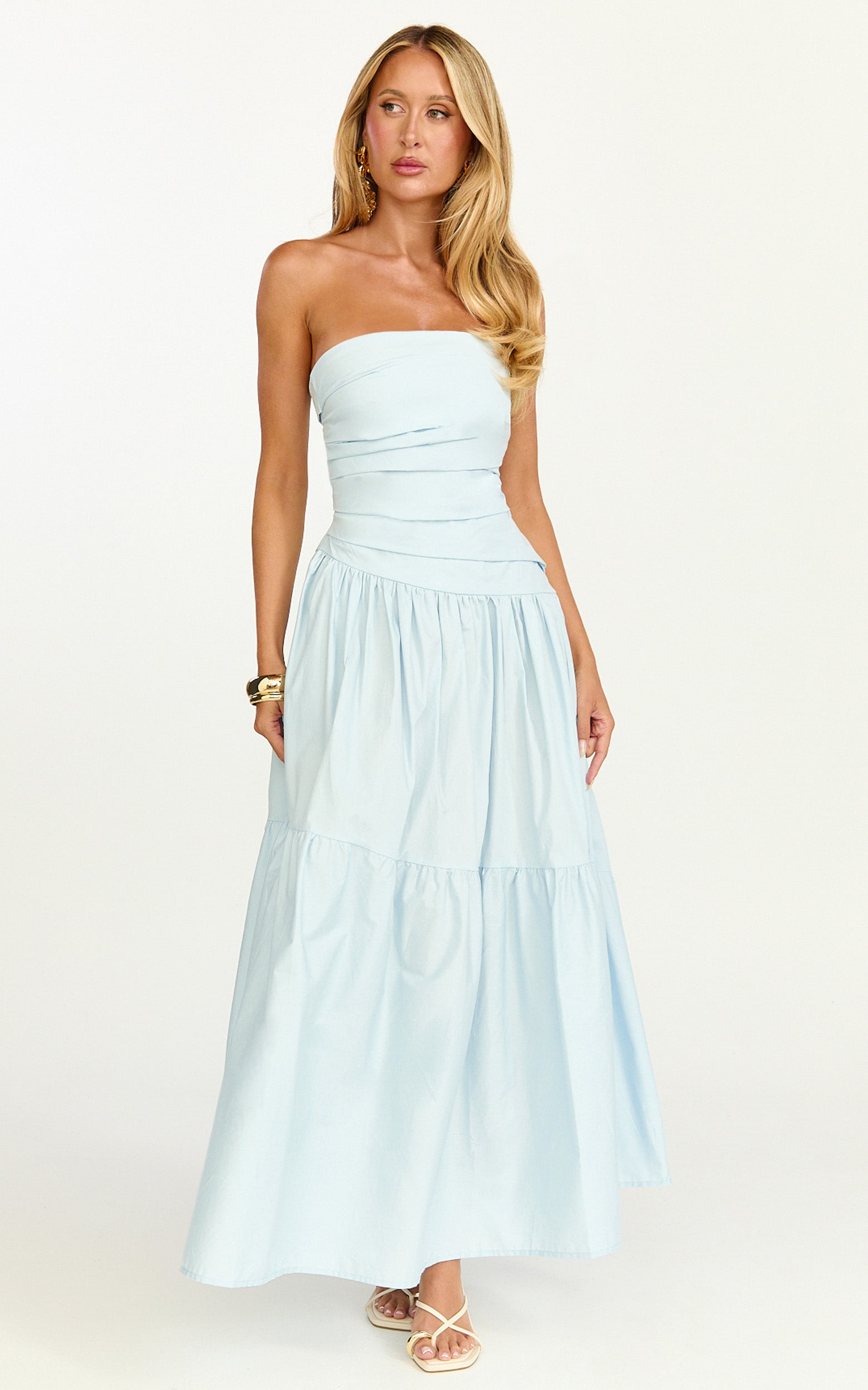 Cora Midi Dress - Strapless Dress in Blue