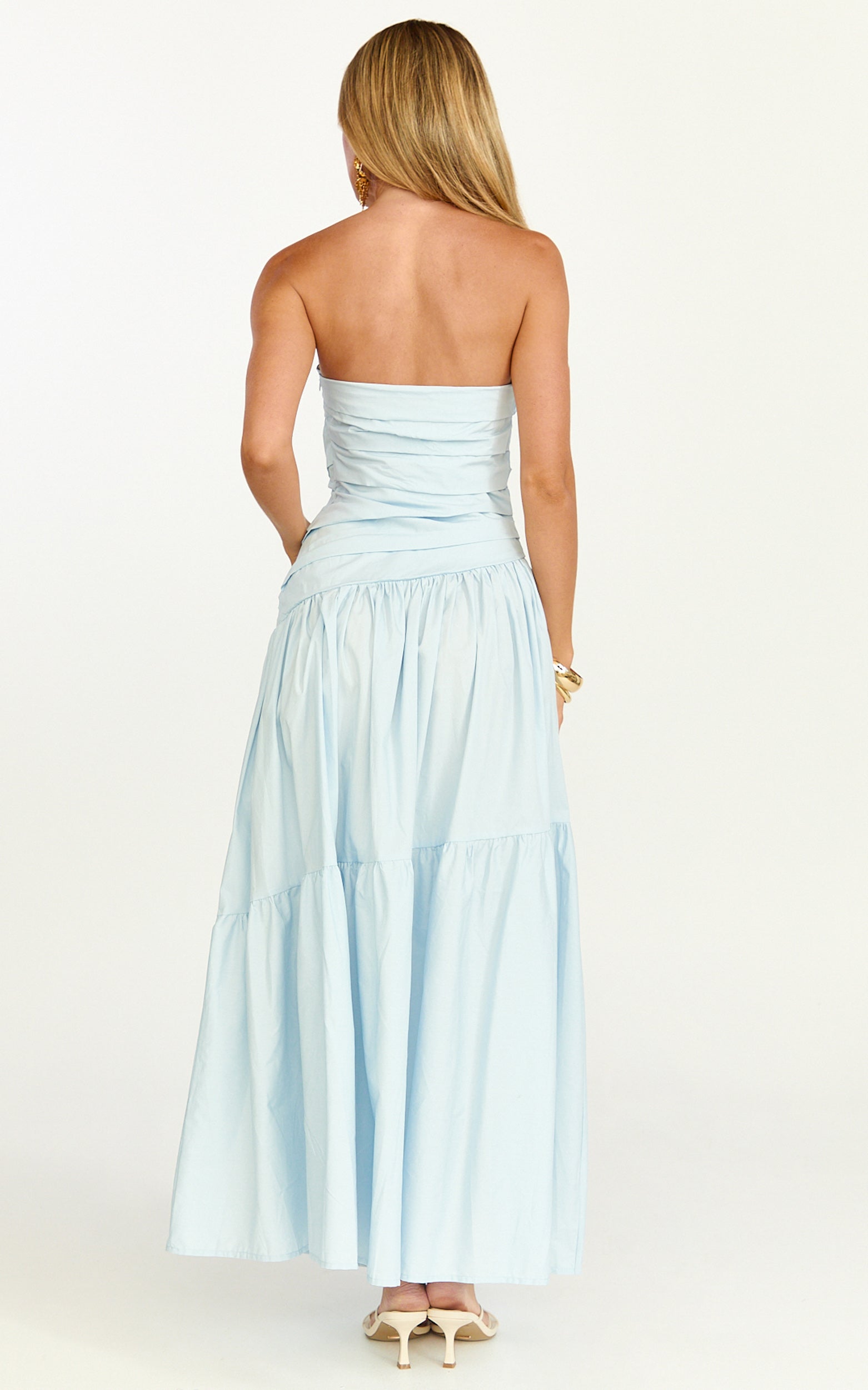 Cora Midi Dress - Strapless Dress in Blue