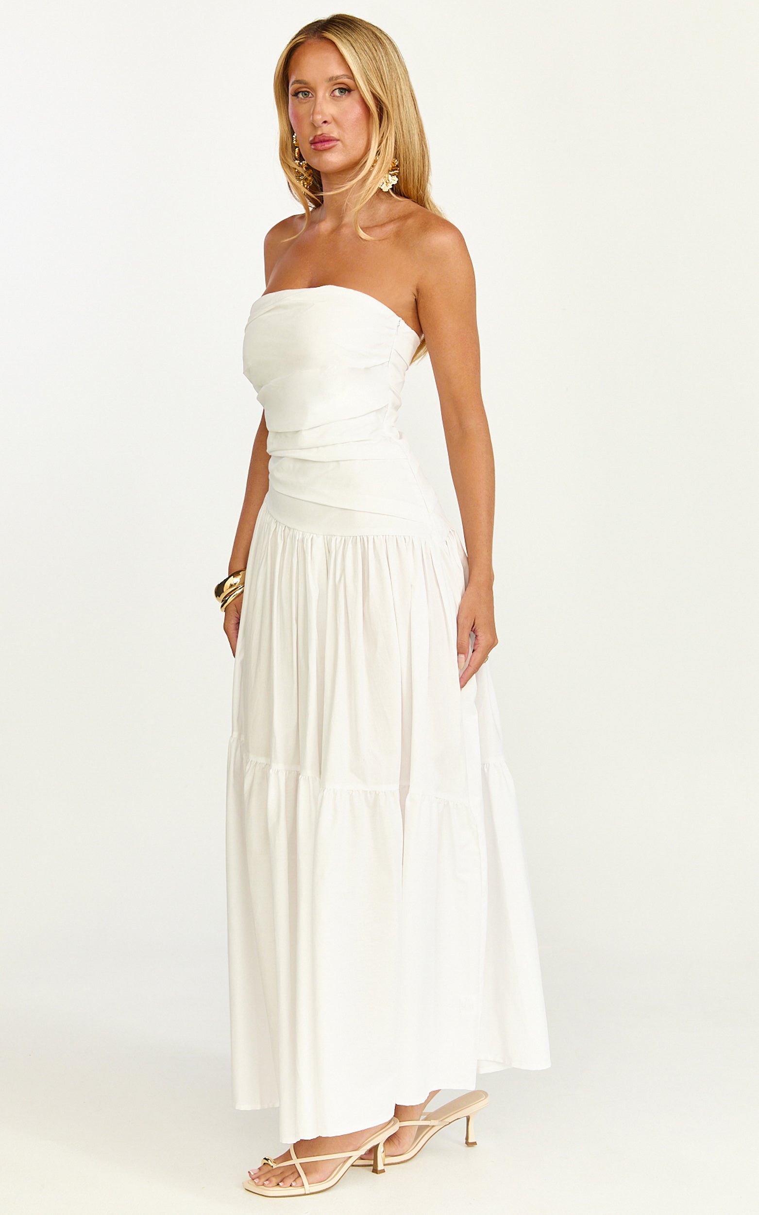 Cora Midi Dress - Strapless Dress in White