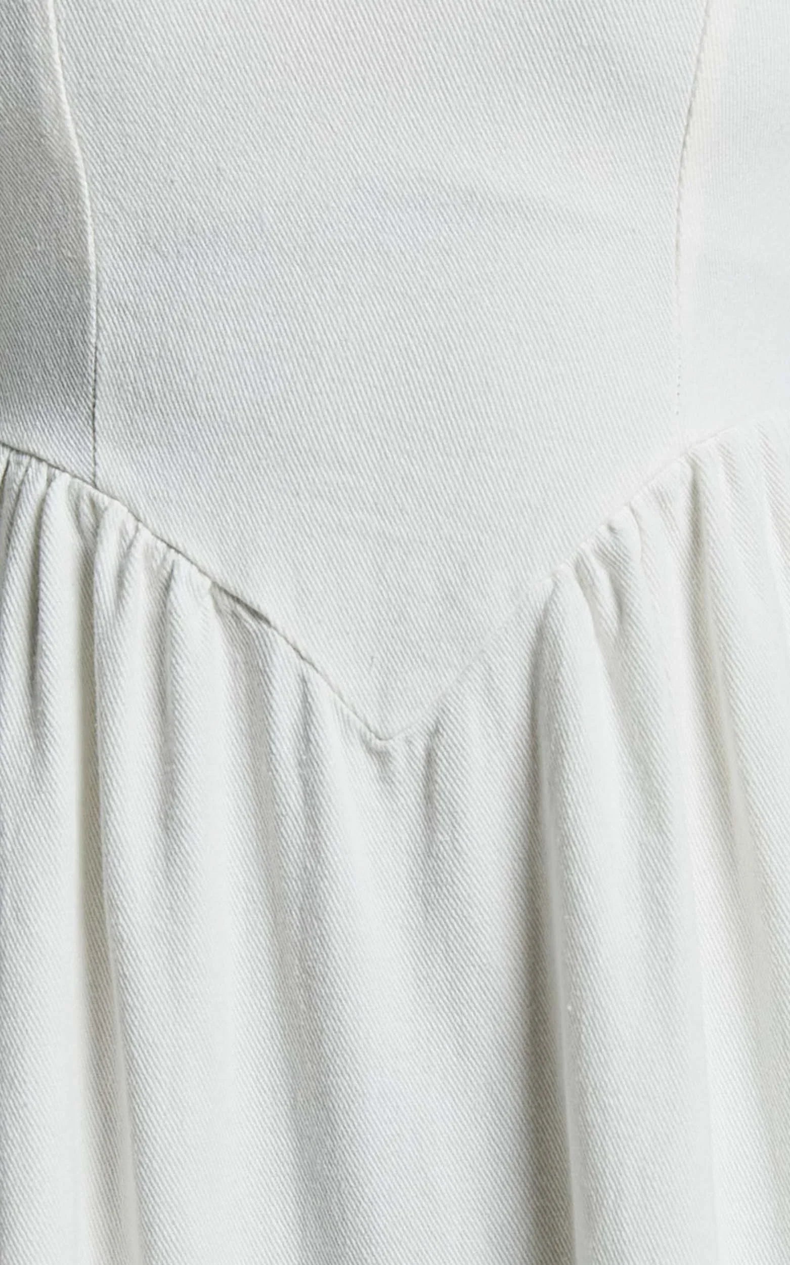 Rhaziya Midi Dress - Sleeveless Straight Neck Fit and Flare Dress in White
