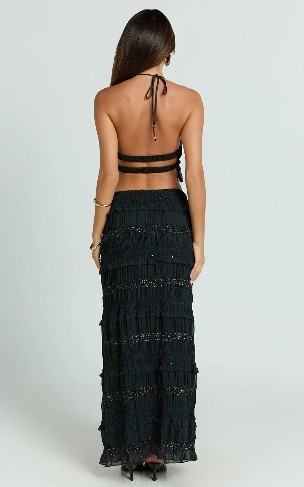Alice Maxi Skirt - Embellished Ruched Skirt in Black