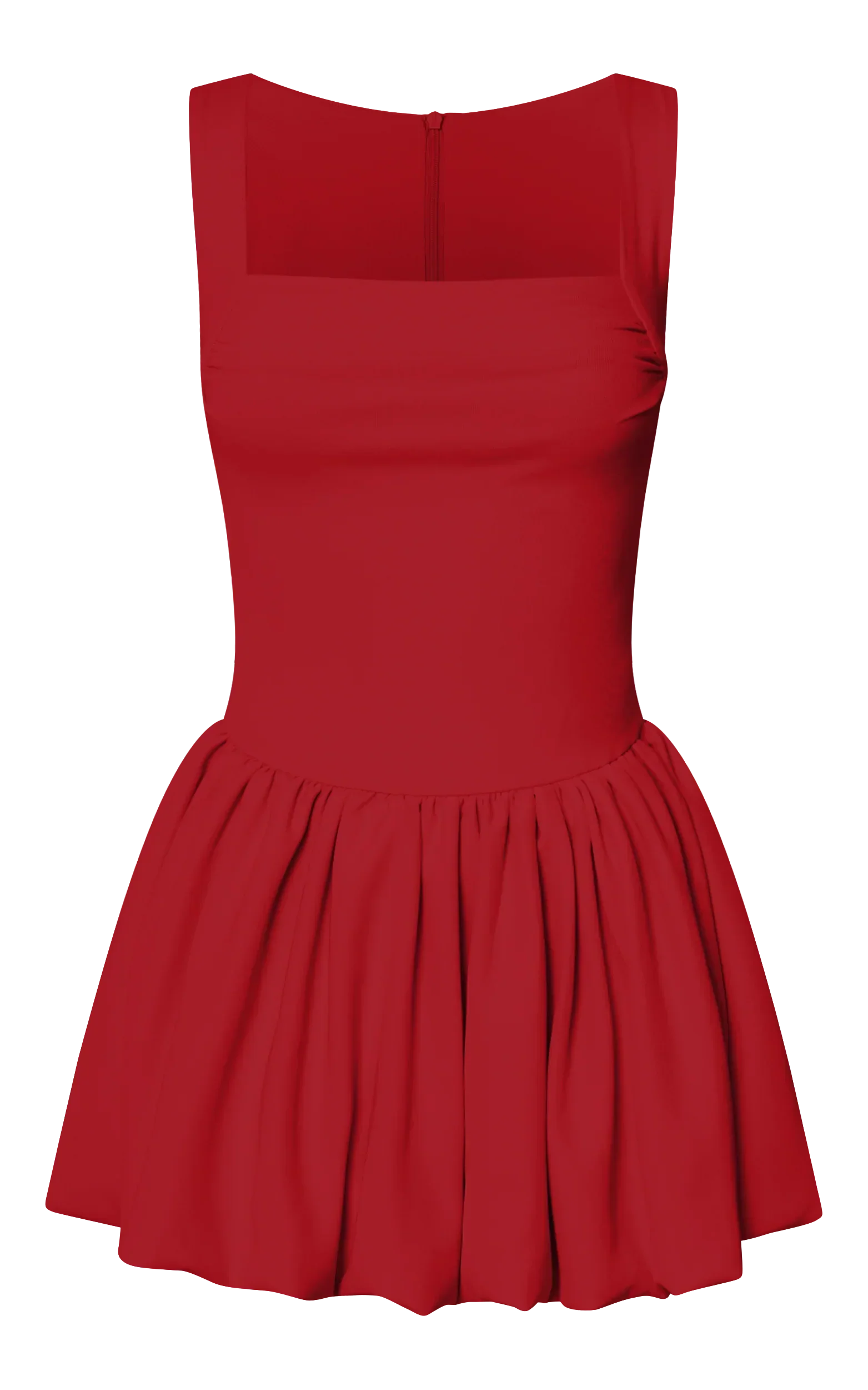 Bridgette Mini Dress - Straight Neck Sleeveless Bubble Hem Dress in Red