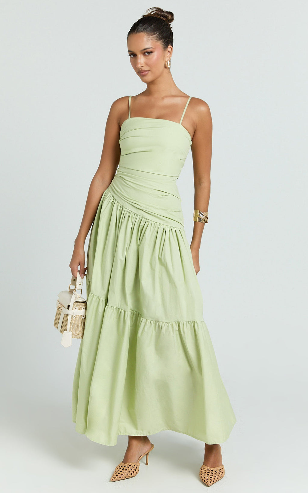 Dani Midi Dress - Asymmetrical Ruched Waisted in Sage