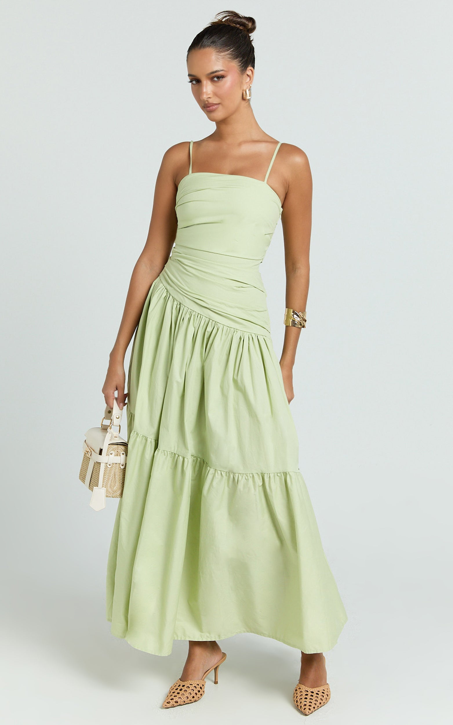 Dani Midi Dress - Asymmetrical Ruched Waisted in Sage