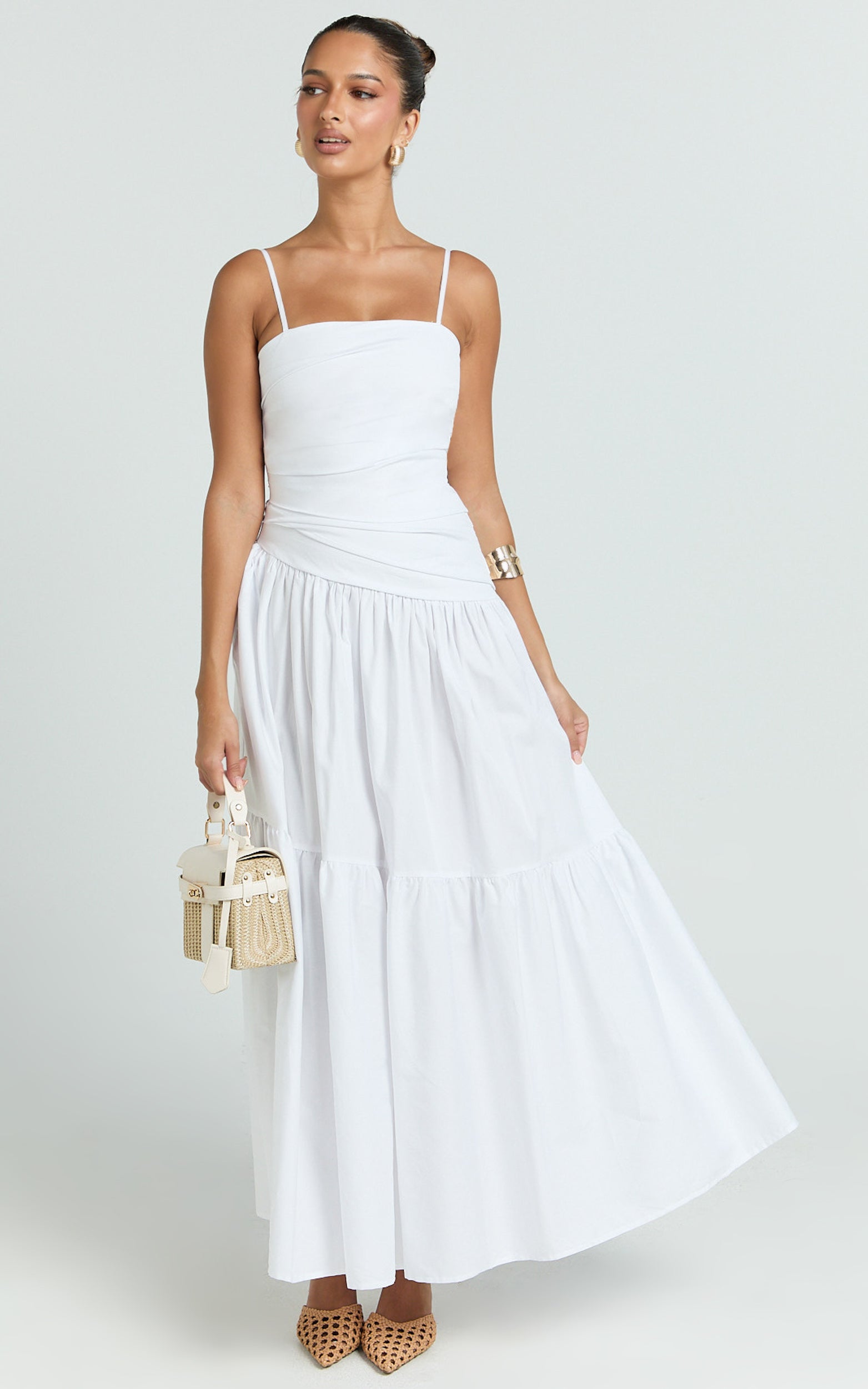 Dani Midi Dress - Asymmetrical Ruched Waisted in White