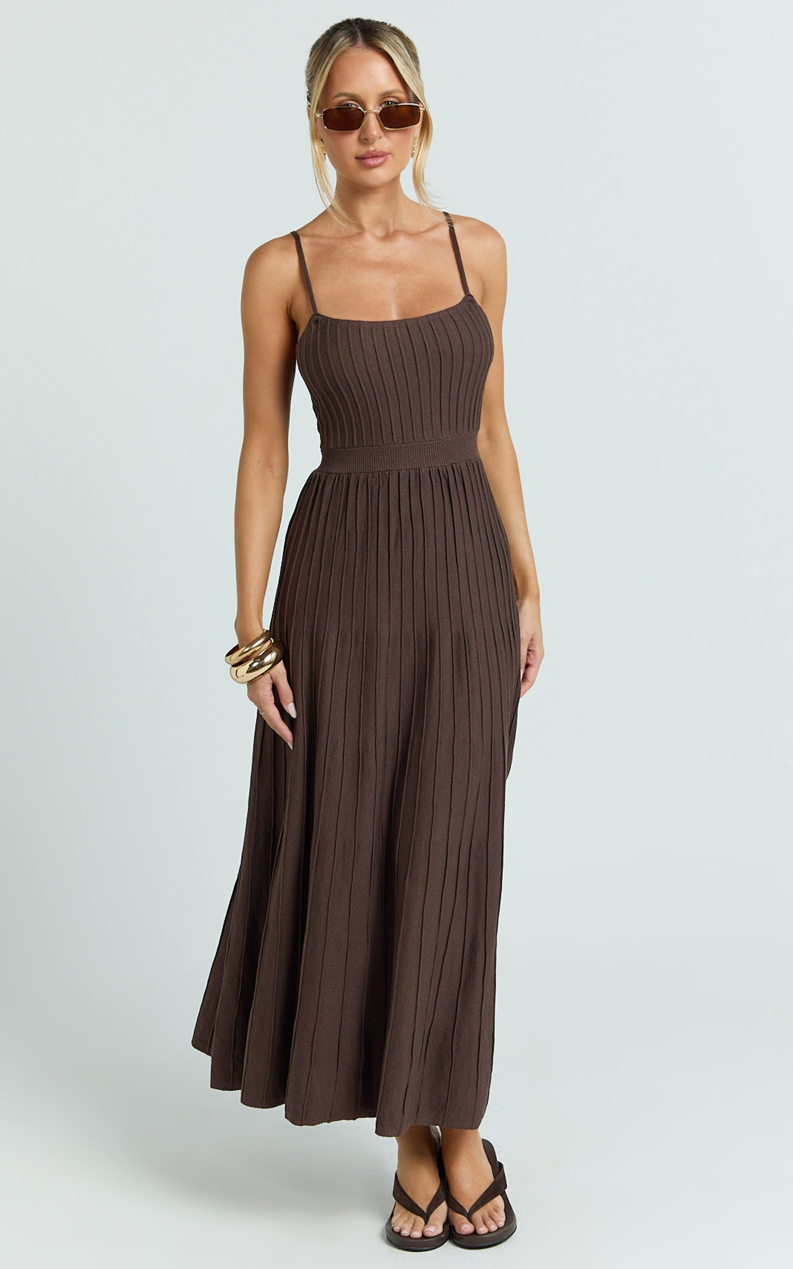 Donissa Midi Dress - Panelled Knit Dress in Chocolate