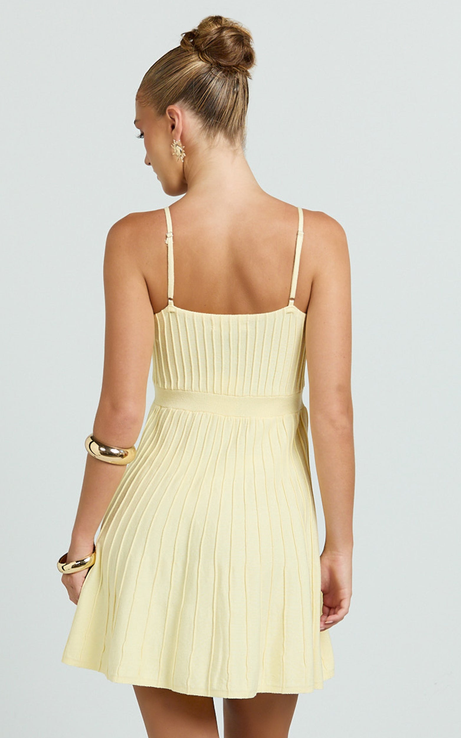 Donissa Mini Dress - Panelled Knit Mini Dress in Butter Yellow