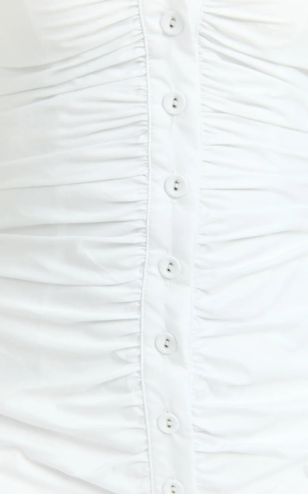Mya Mini Dress - Scoop Neck Ruched Button Front Puff Sleeve Dress in White