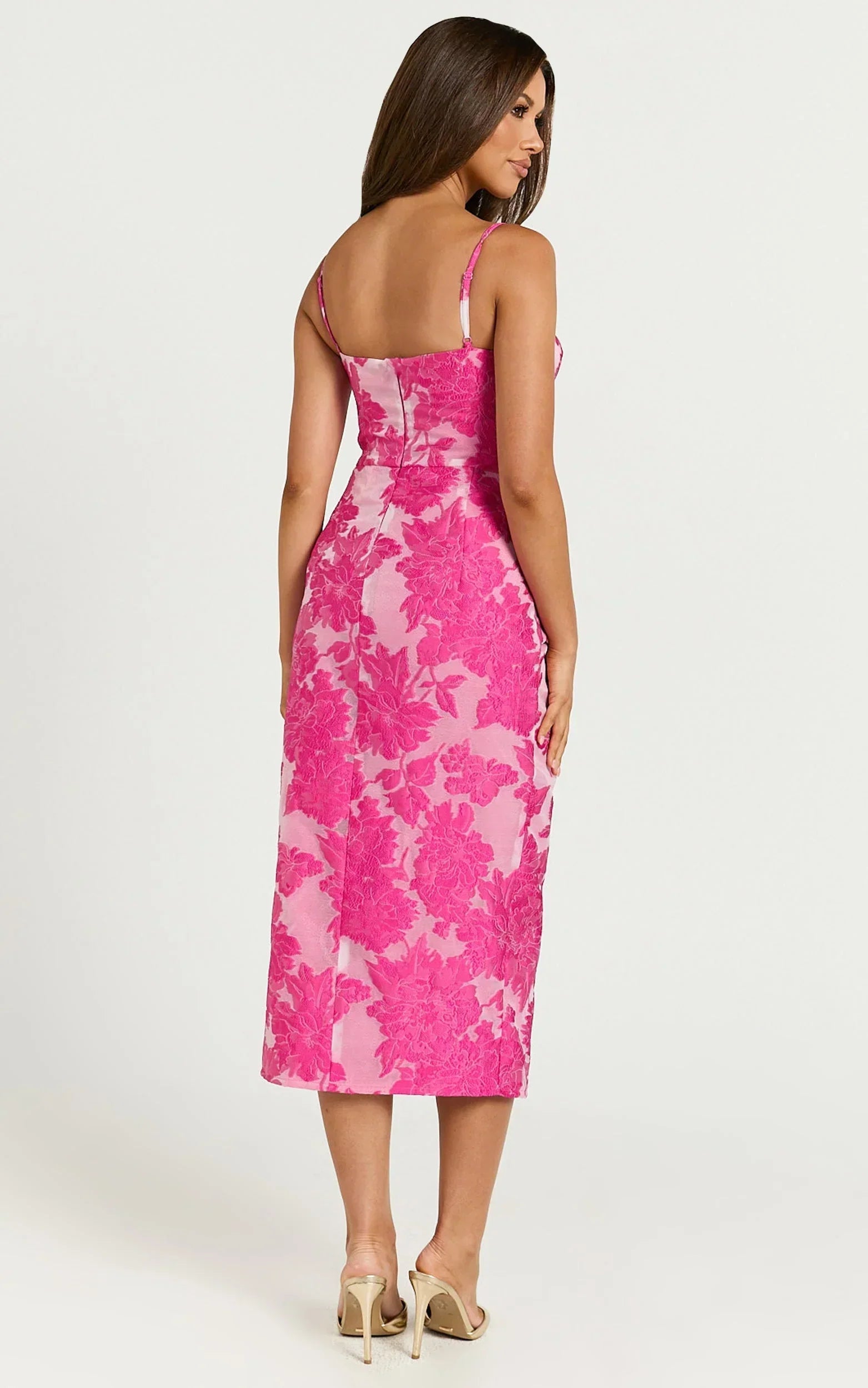 Alvera Midi Dress - Bustier Brailey Jacquard Midi Dress in Pink