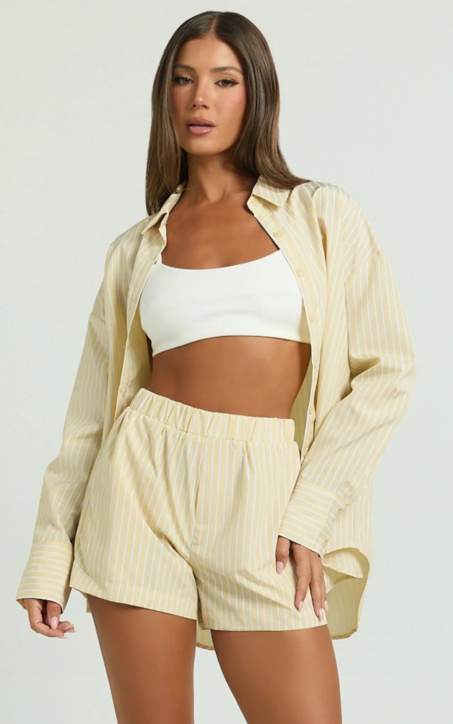 Chaemay Shorts - Line Boxer Shorts in Lemon Stripe