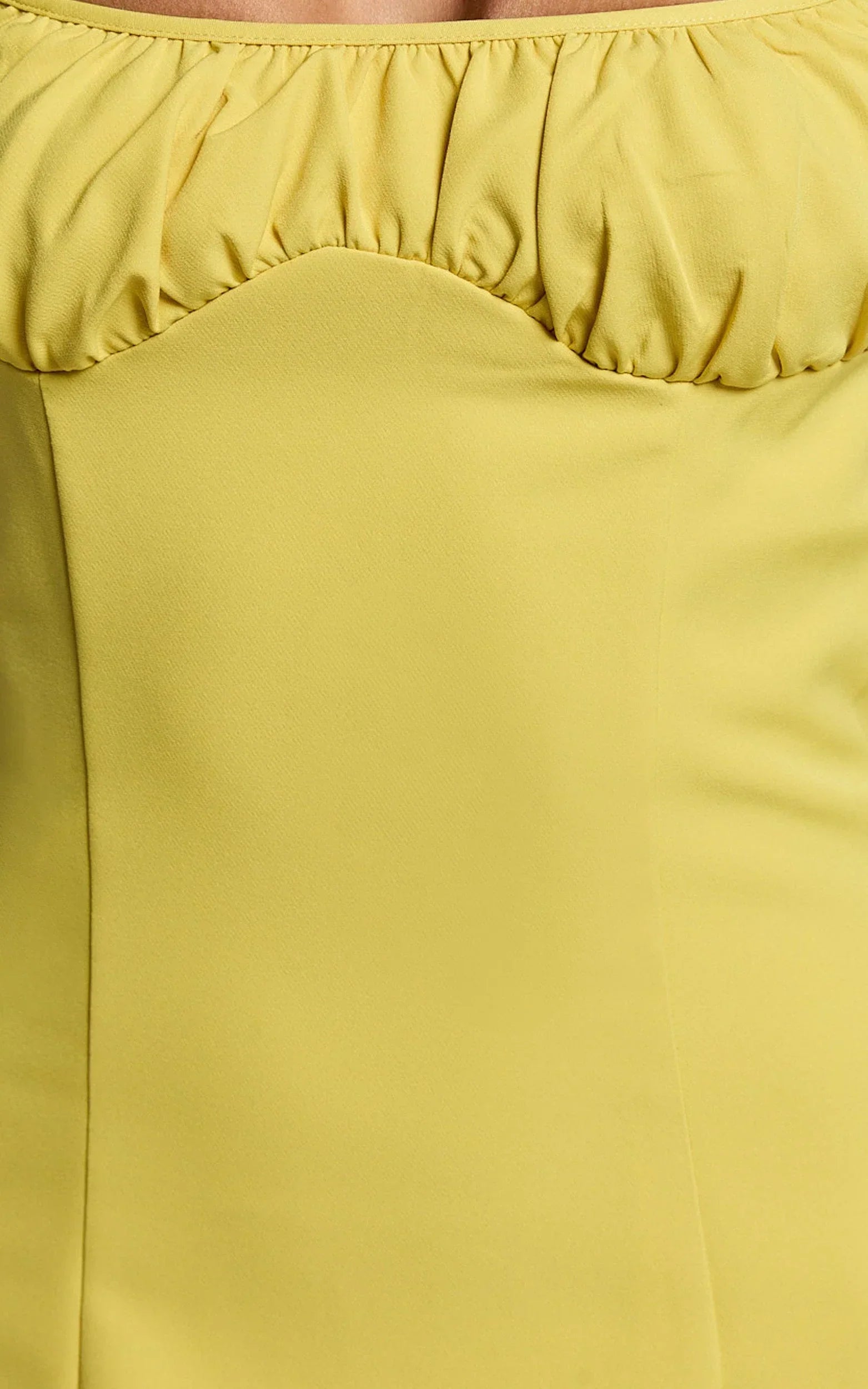 Karina Midi Dress - Ruched Bust Tie Shoulder Fit and Flare Dress in Lemon