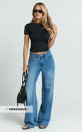 Estelle Jeans - Recycled Denim Low Rise Vintage Baggy Jeans in Dark Blue Wash