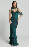 Riley Maxi Dress - Asymmetric Ruffle Detail Maxi Dress in Moss Adeana