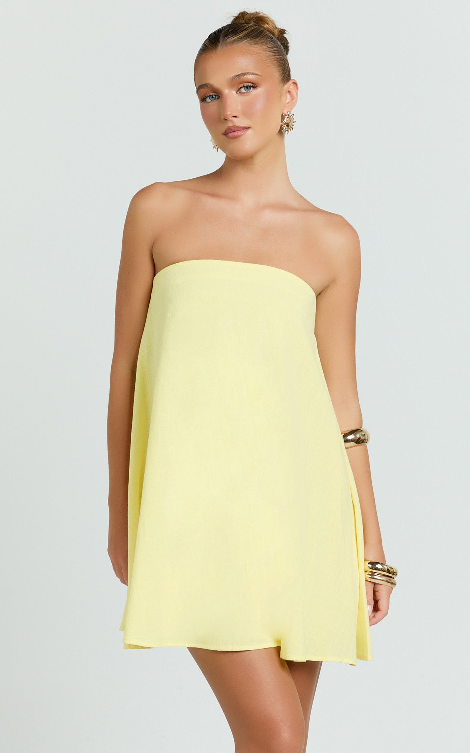 Emmie Mini Dress - Strapless Trapeze Mini Dress in Lemon