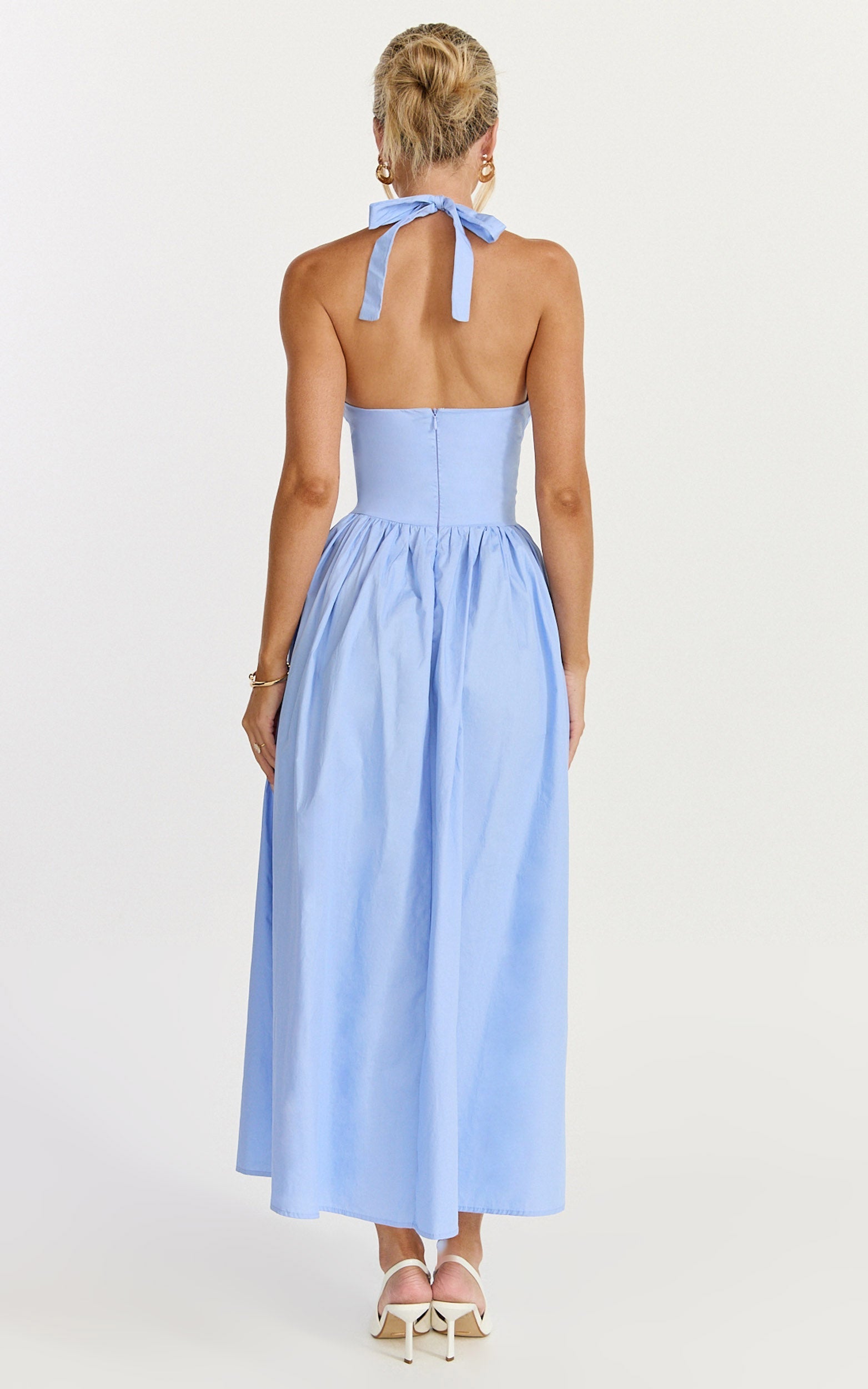 Etta Midi Dress - Plunge Fit And Flare Dress in Cornflower Blue