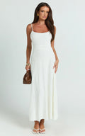 Donissa Midi Dress - Panelled Knit Dress in White
