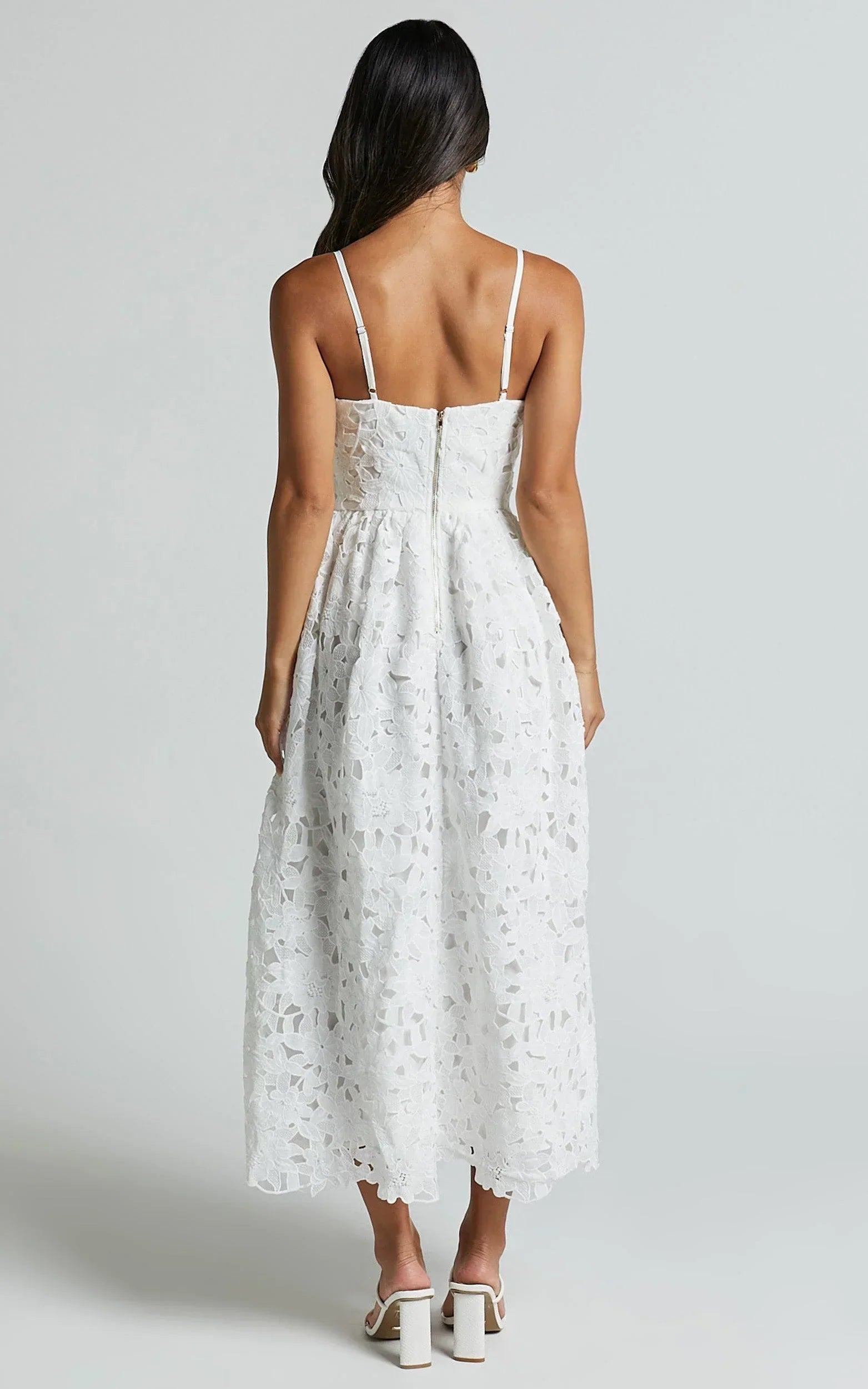 Deborah Midi Dress - Strappy Sweetheart Neck Corset Lace Dress in White