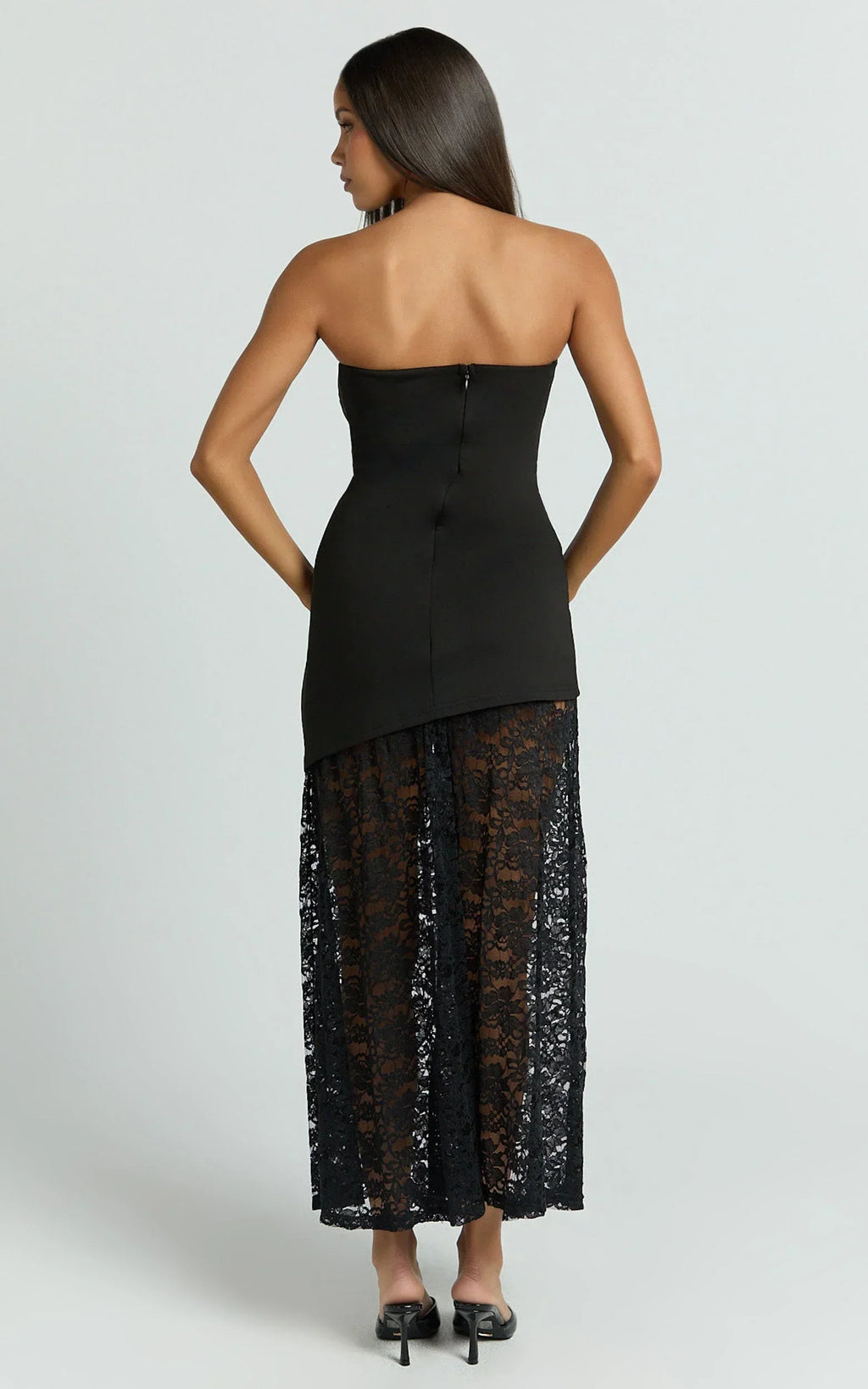Mila Midi Dress - Strapless Dropped Waist Dress in Black