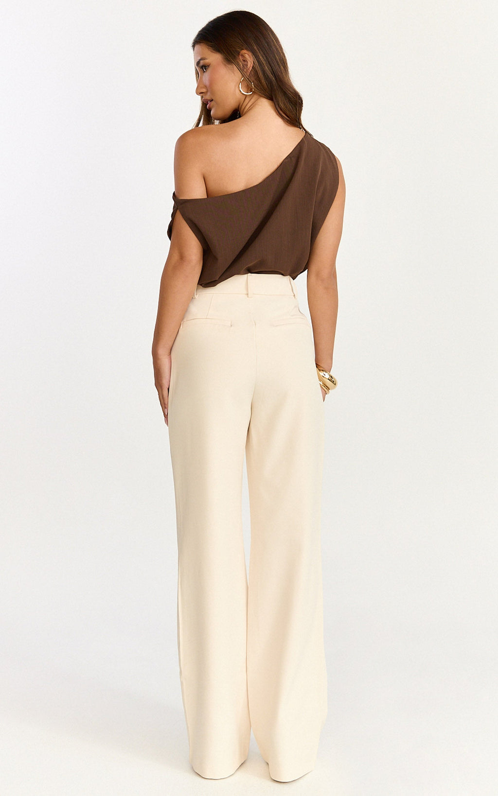 Gwen Bodysuit - Asymmetrical Neckline One Shoulder Bodysuit in Chocolate