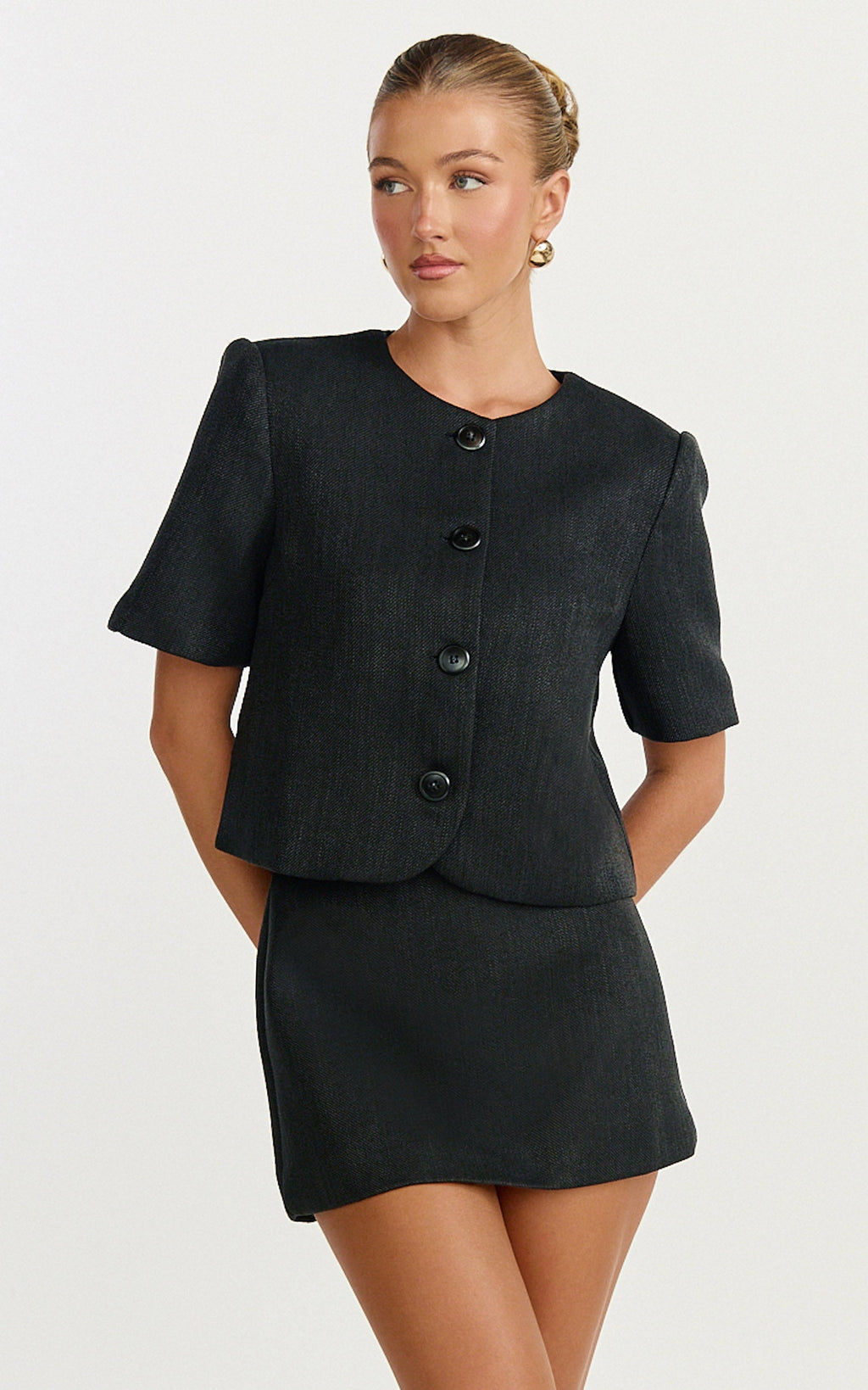 Halsey Jacket - Short Sleeve Structured Jacket in Black