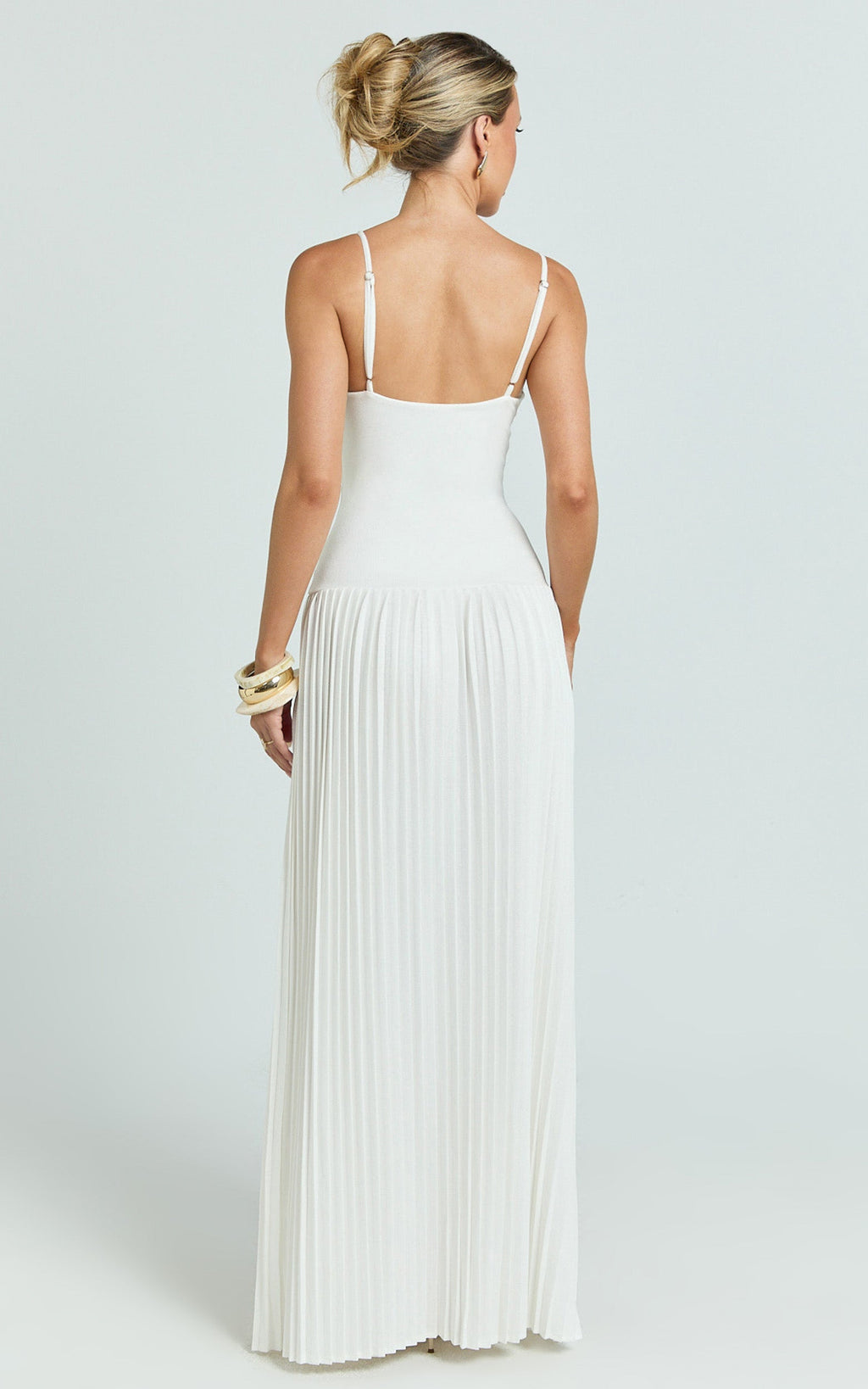Hathaway Maxi Dress - U Shaped Neck Pleated Dress in Ivory